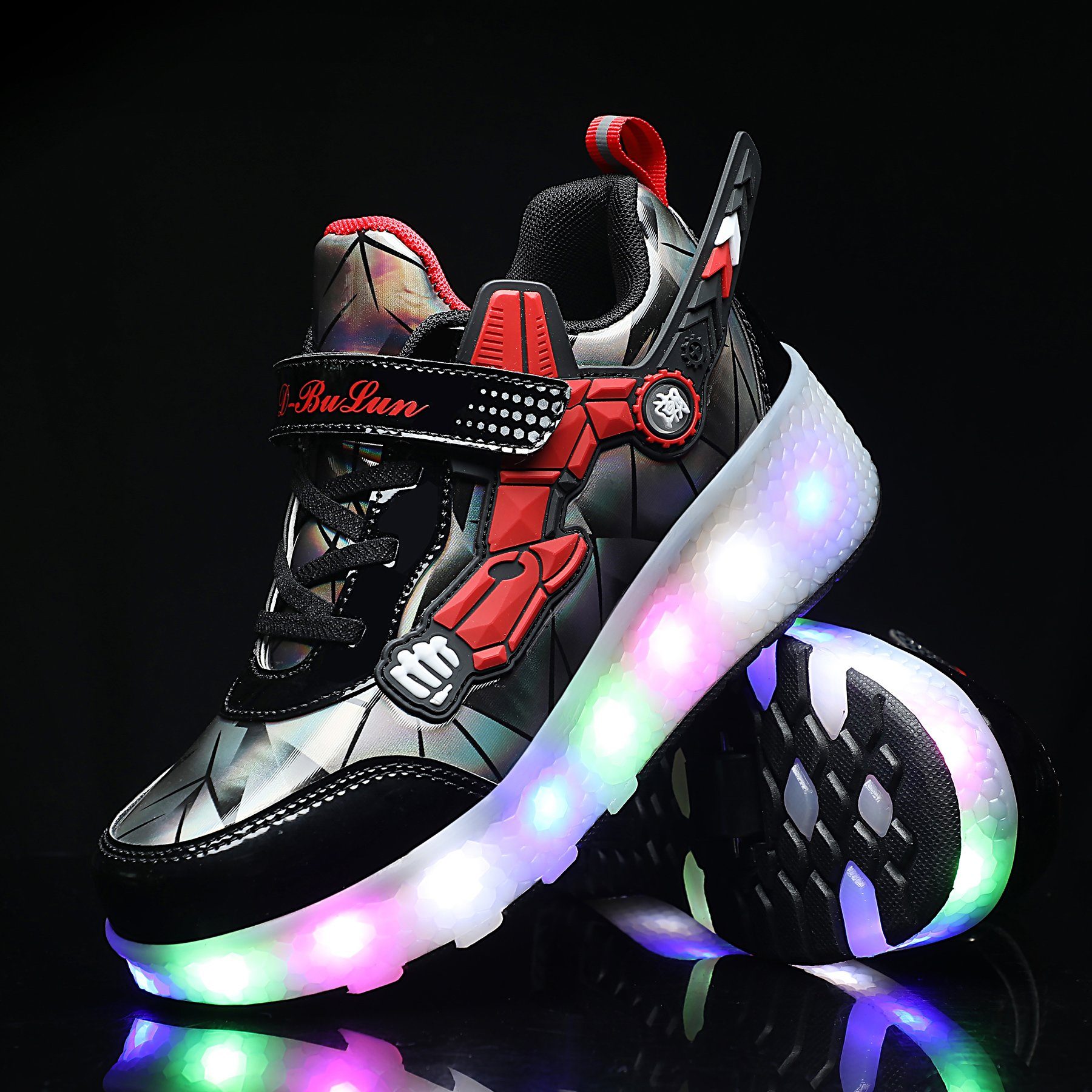 Zweirad-Skates LED-Aufladung), HUSKSWARE und Erwachsene 1-St., für Kinder Rollschuhe B-DJBZX-2166, Schwarz (Rollschuhe,