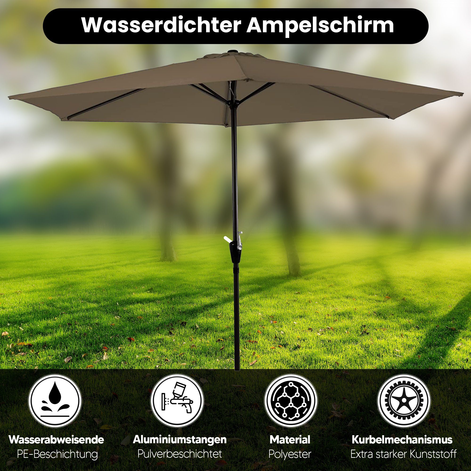 habeig Sonnenschirm Sonnenschirm Marktschirm Kurbelschirm 300cm günstig online kaufen