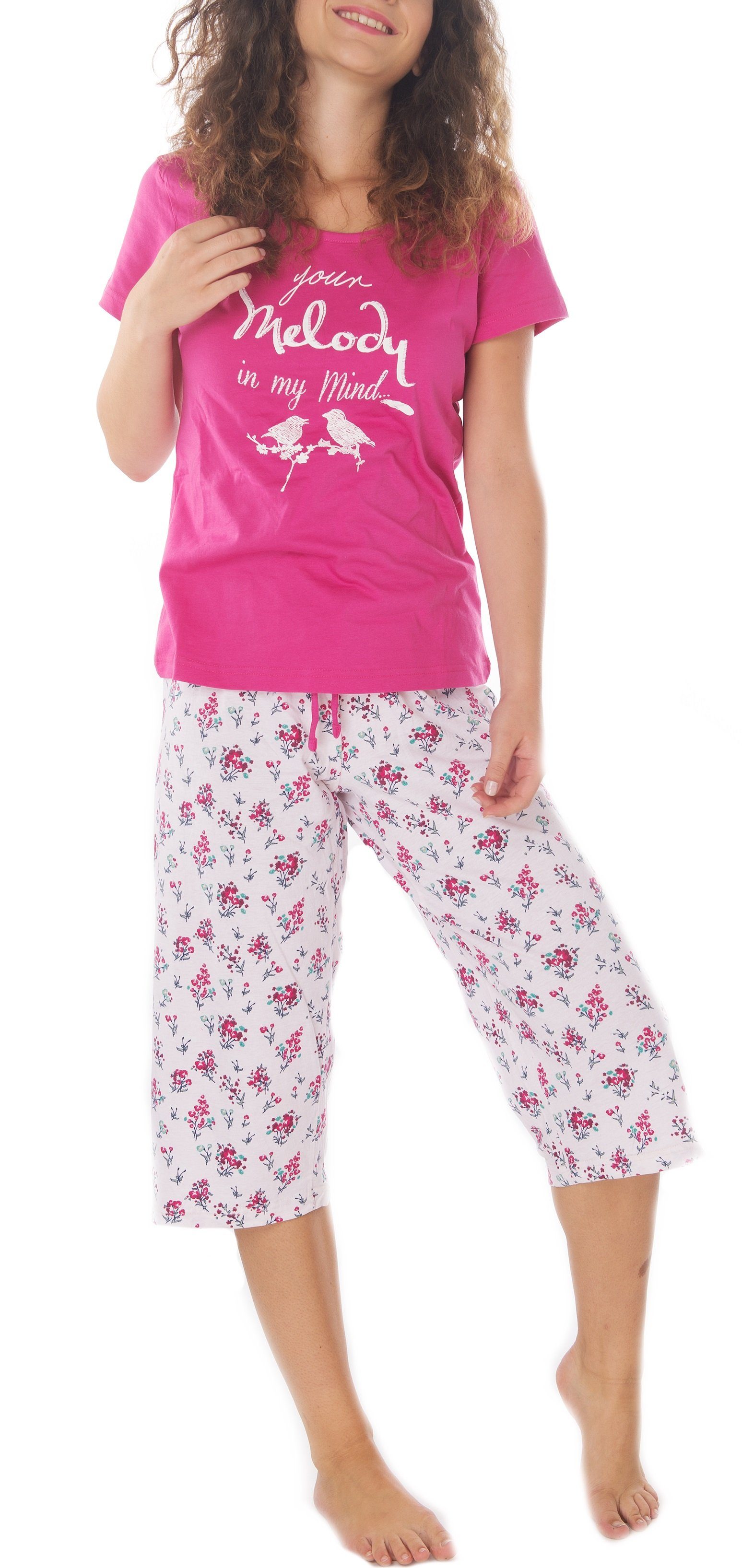 Lücke Consult-Tex Capri-Pyjama Damen Capri Pink Pyjama Schlafanzug DF006cap (Spar Set)