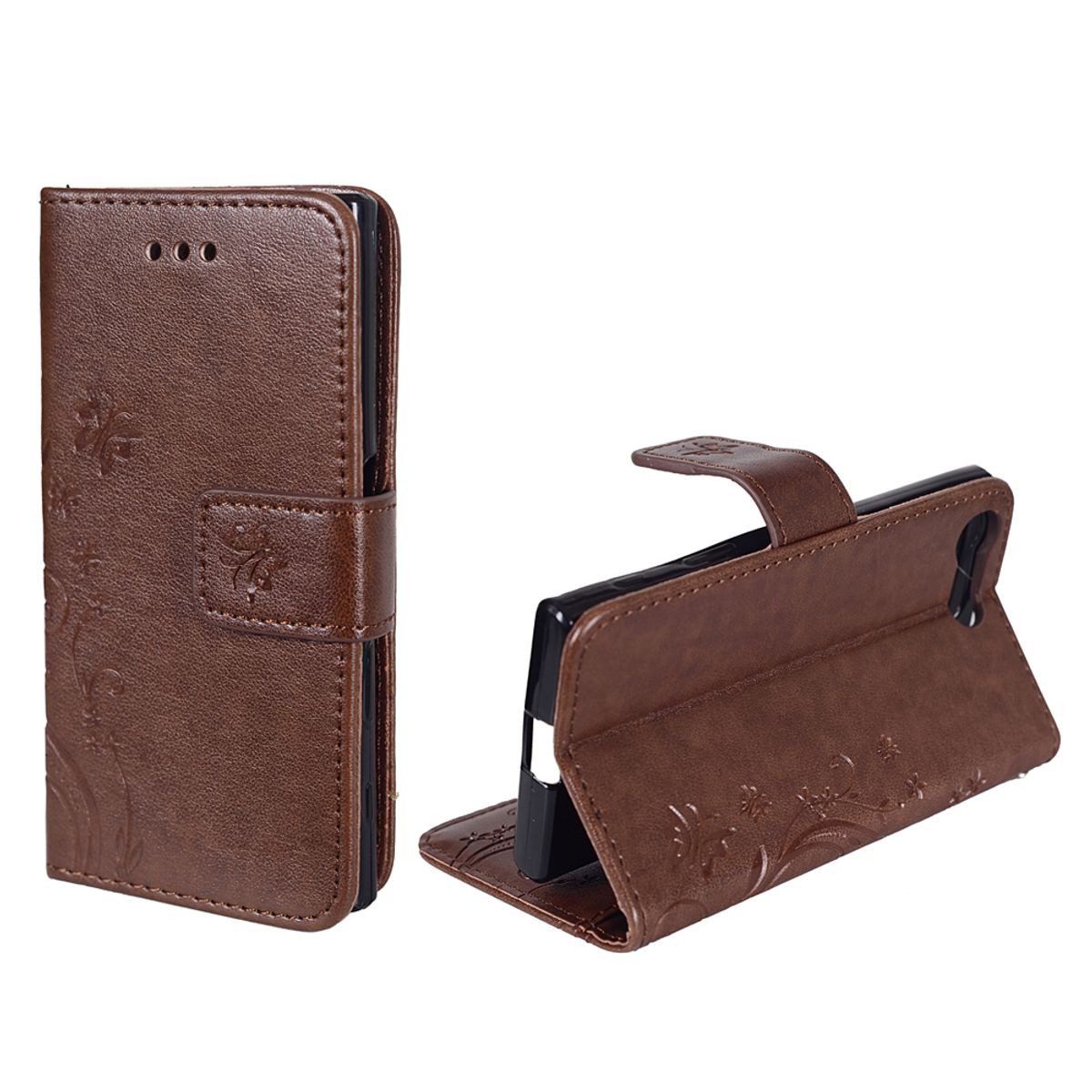 König Design Handyhülle Sony Xperia X Compact, Sony Xperia X Compact Handyhülle Bookcover Braun