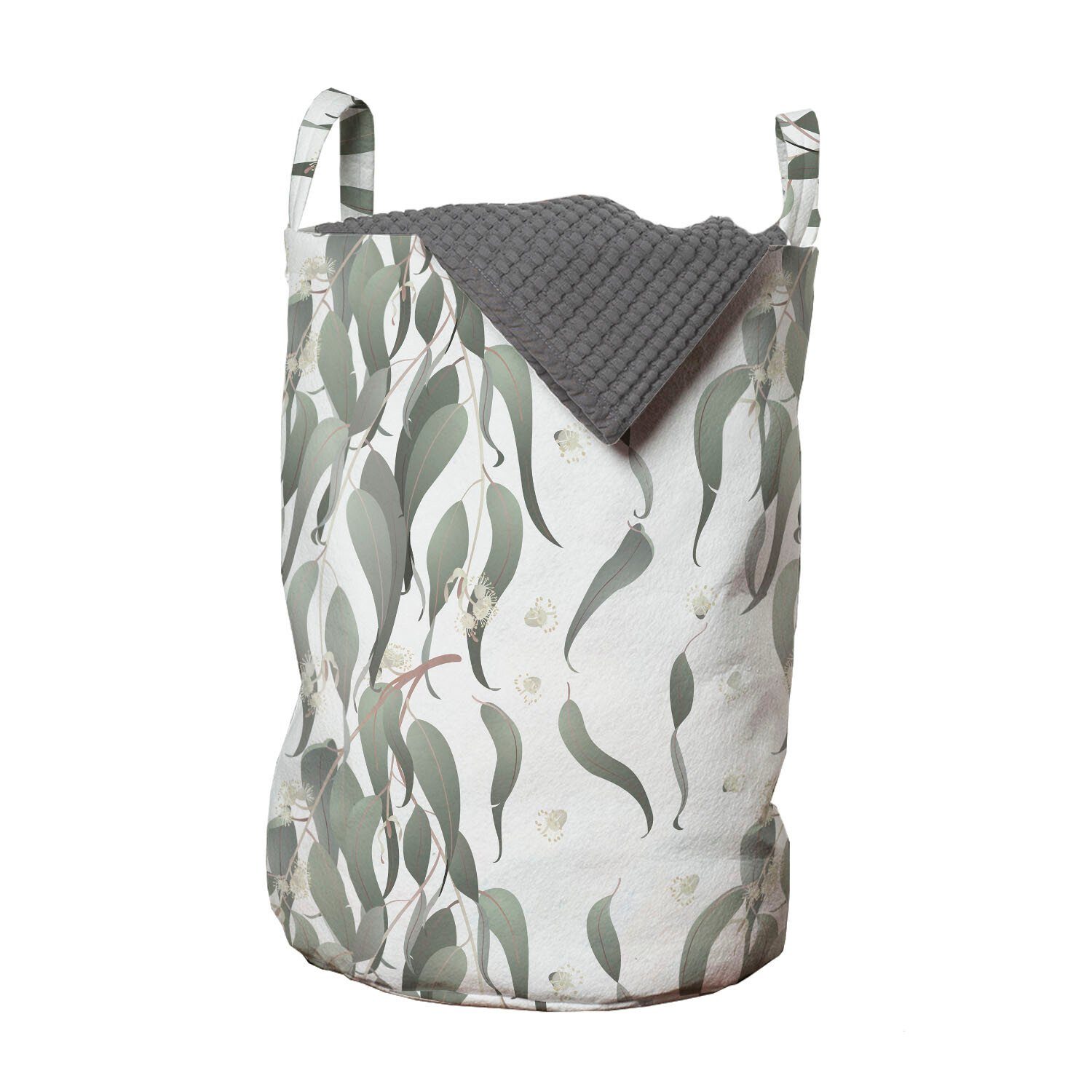 Abakuhaus Wäschesäckchen Wäschekorb mit Griffen Kordelzugverschluss für Waschsalons, Eukalyptus Vertikal-Blätter-Entwurf