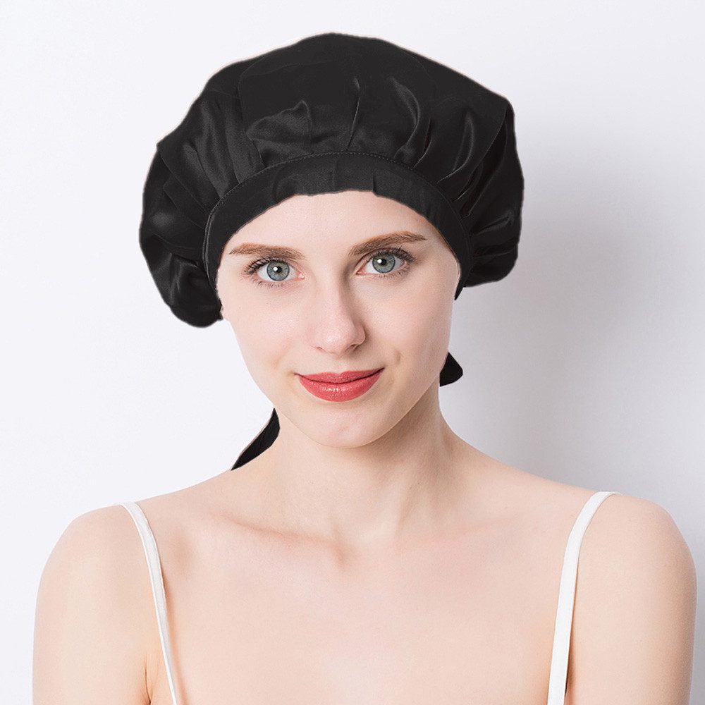 Vivi Idee Duschhaube 100% Maulbeerseide Schlafmütze, Seidenmütze seidig Haarpflege, atmungsaktive, Kurz, Durchmesser 27cm