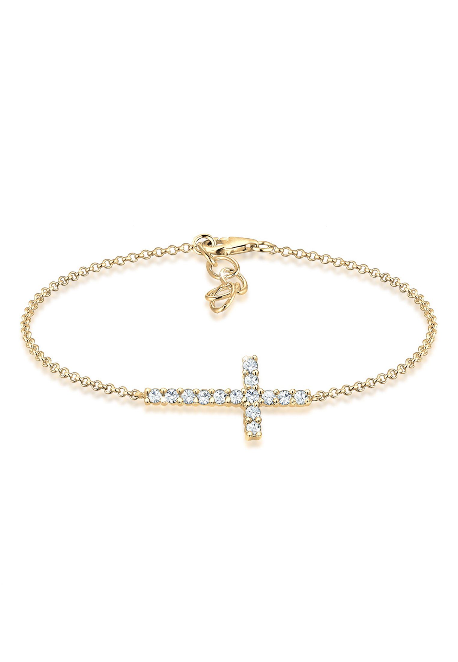 Elli Armband Kreuz Glaube Kristalle Funkelnd Elegant 925 Silber Gold