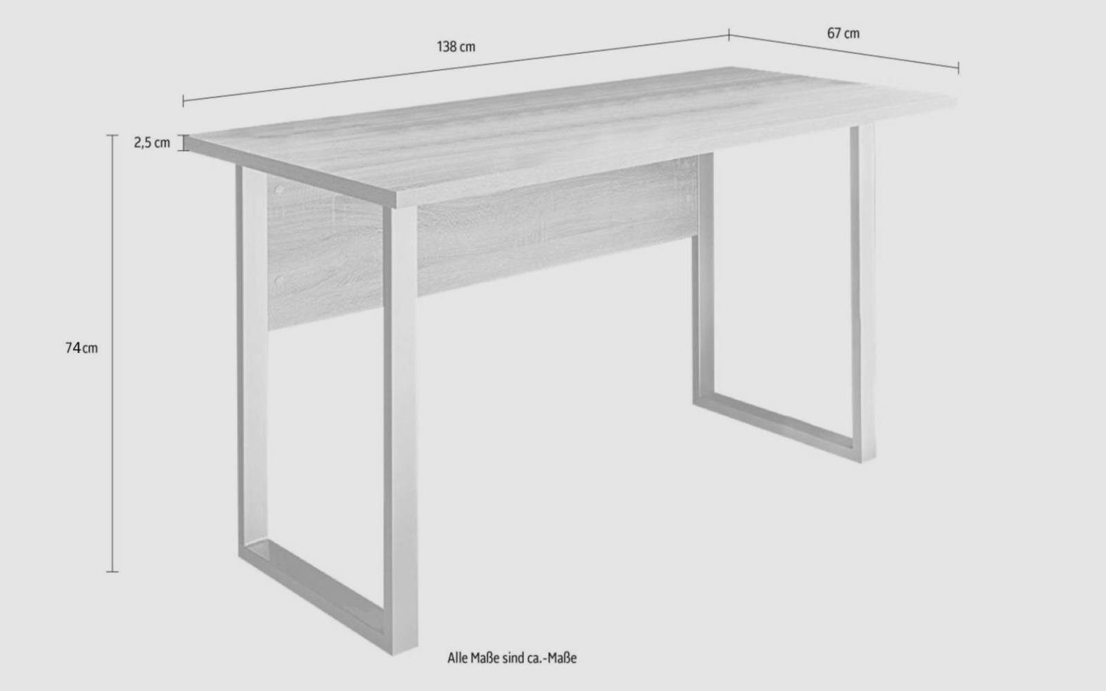 BMG Möbel Schreibtisch Office Edition Mini (Einzeltisch), 138 x 67 cm, Metallgestell, Made in Germany