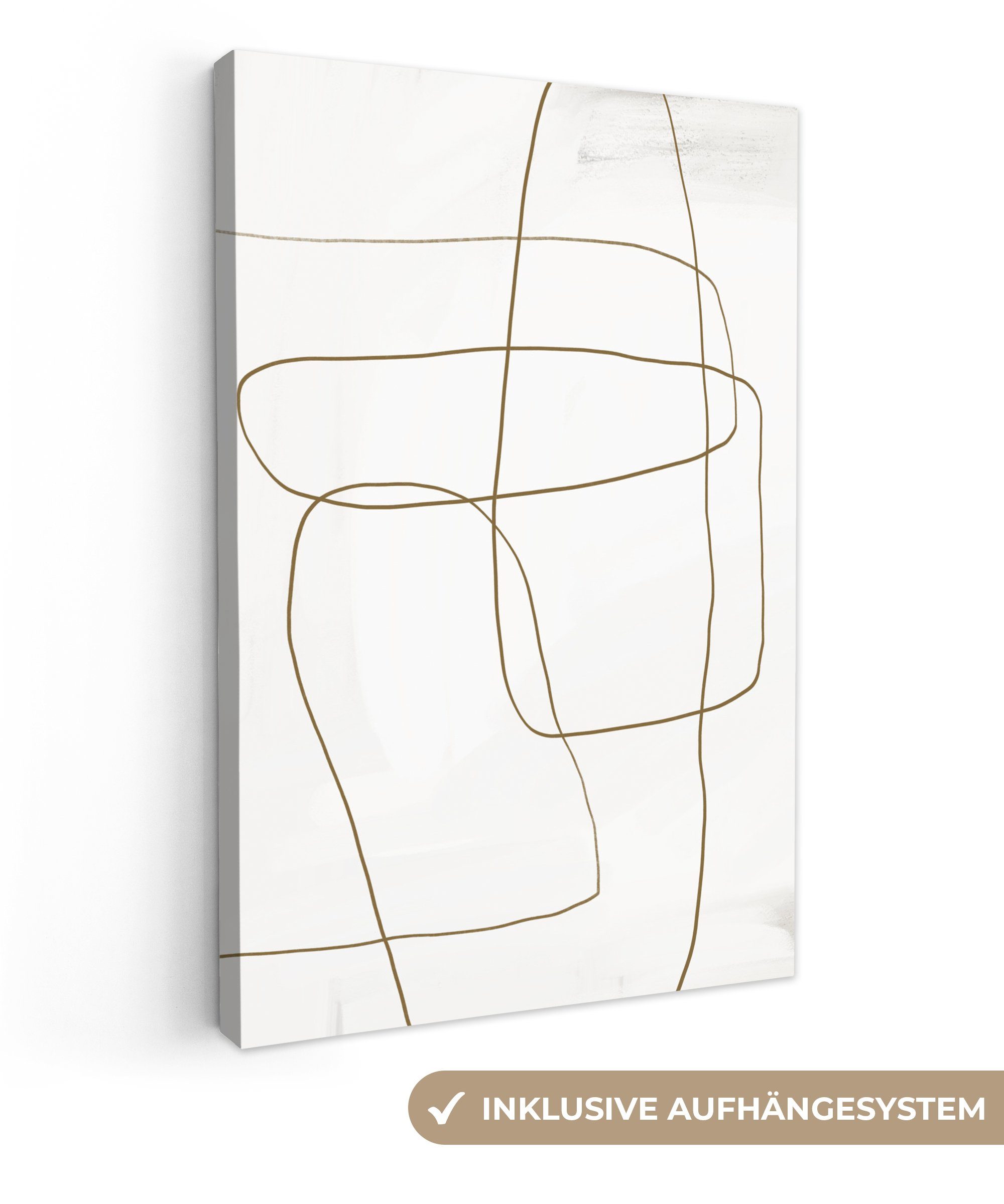 Leinwandbild cm St), Gemälde, Weiß - Minimalismus - bespannt (1 Zackenaufhänger, 20x30 OneMillionCanvasses® inkl. Leinwandbild - fertig Abstrakt, Braun