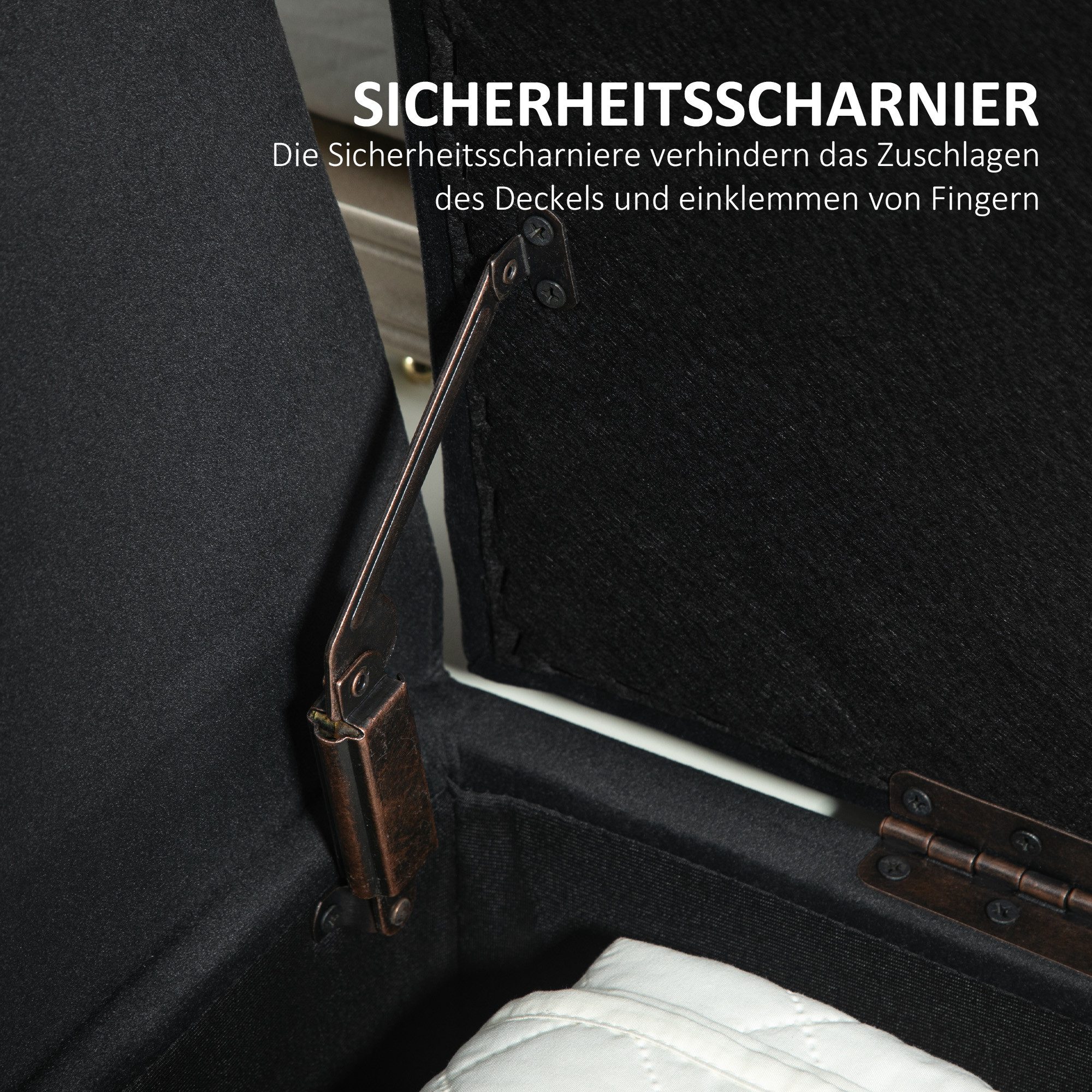 HOMCOM Sitzbank mit Stauraum Armlehnen, Samtartiges Polyester (Truhenbank, 1-St., Polsterbank), Gummiholz Dunkelgrau 107 x 42 x 65 cm