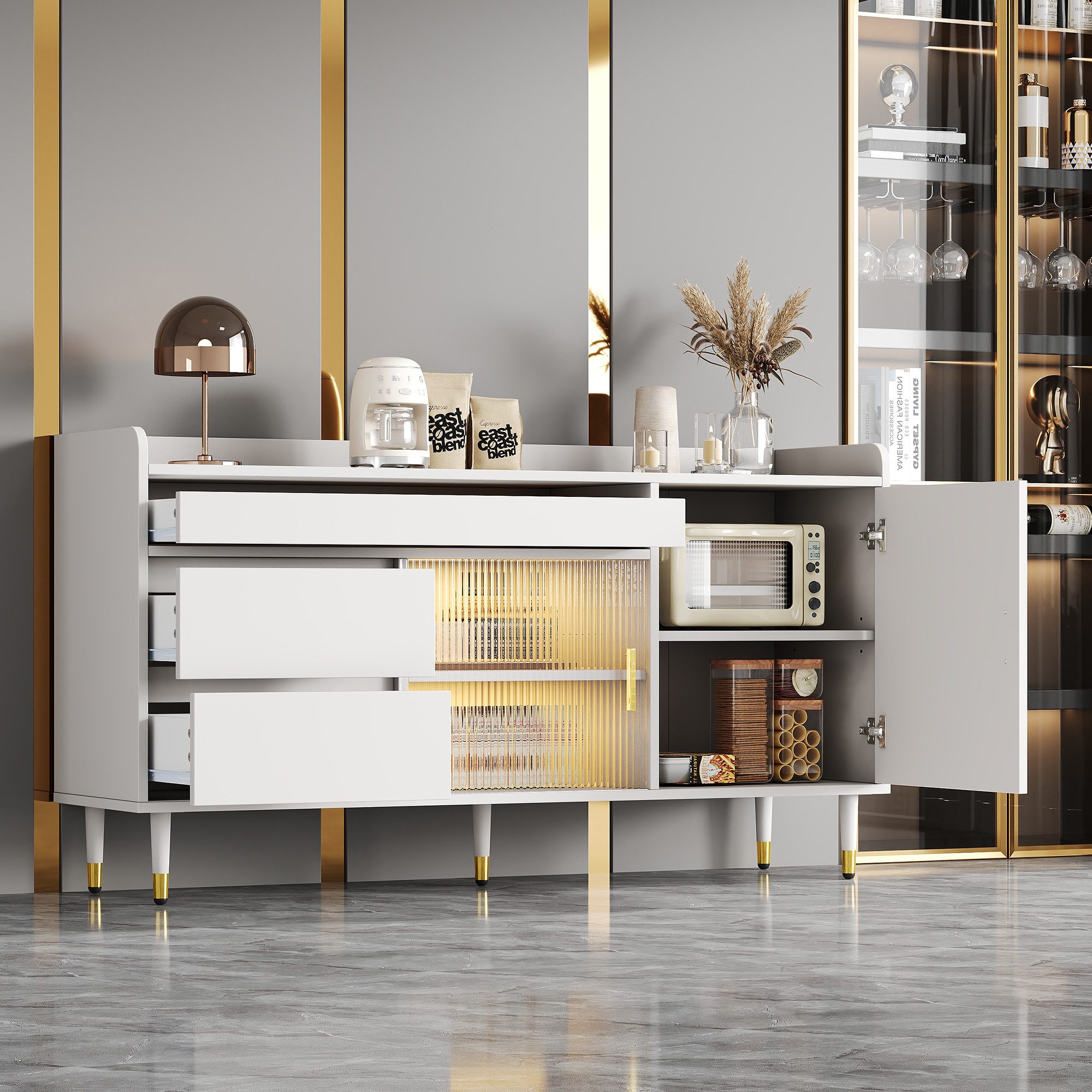 OKWISH Sideboard mit Glasschiebetüren (Freistehende Kommode günstig online kaufen