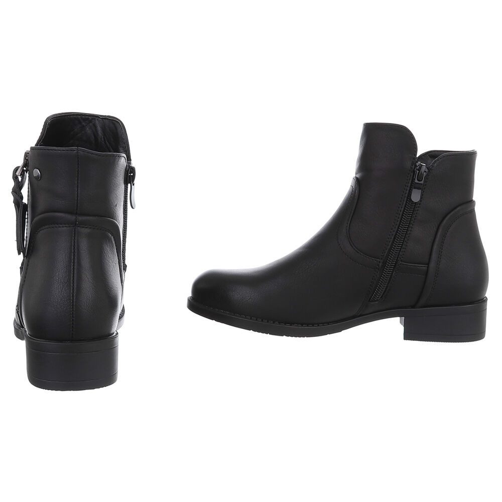 Ital-Design Elegante Ankle-Boots mit Reißverschluss für Damen Stiefelette (90514837) Blockabsatz Flache Stiefeletten in Schwarz – Bild 5 von 5
