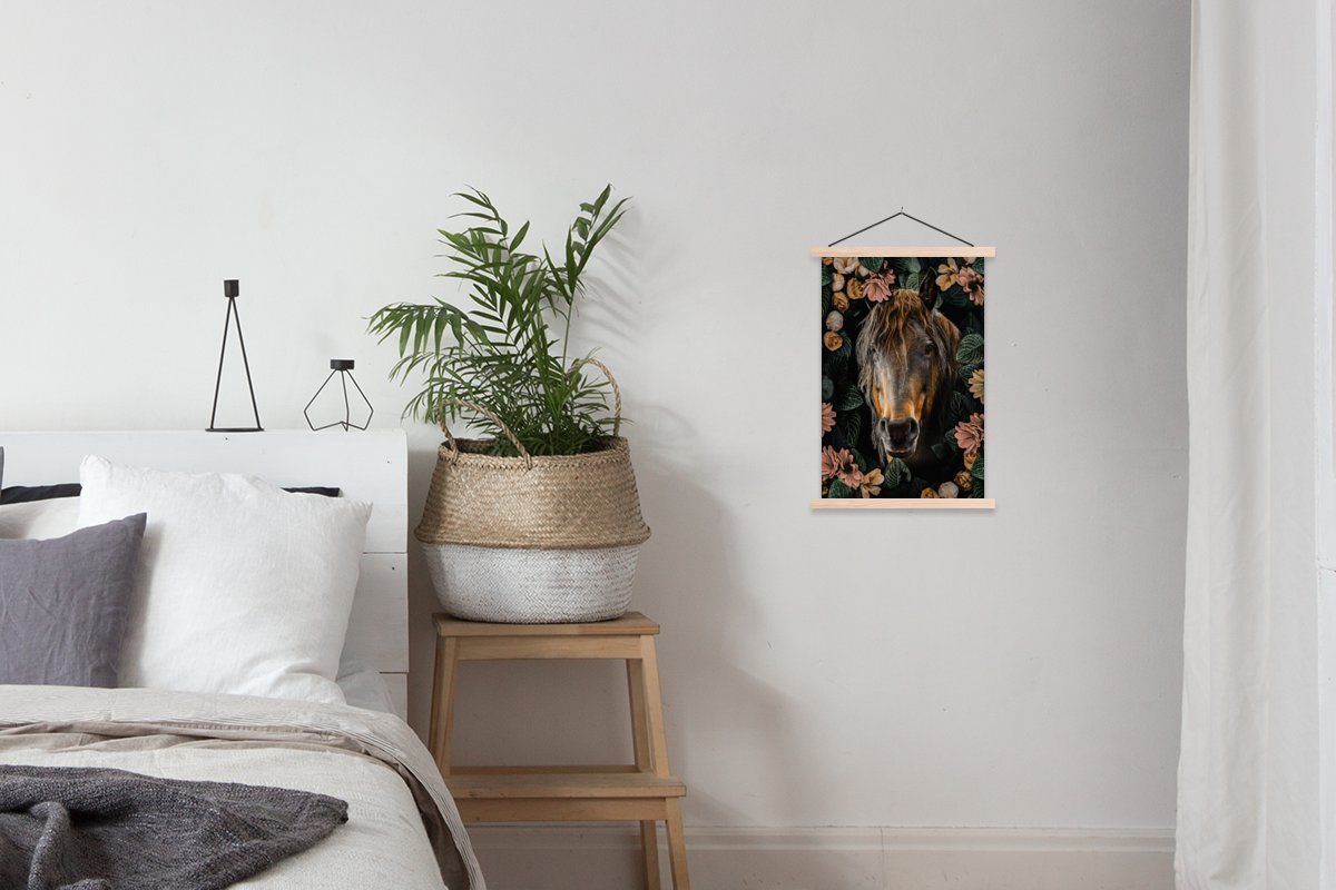 - (1 Wohnzimmer, - Blumen Posterleiste, Blätter, MuchoWow Bilderleiste, Pferd St), Magnetisch für Textilposter Poster