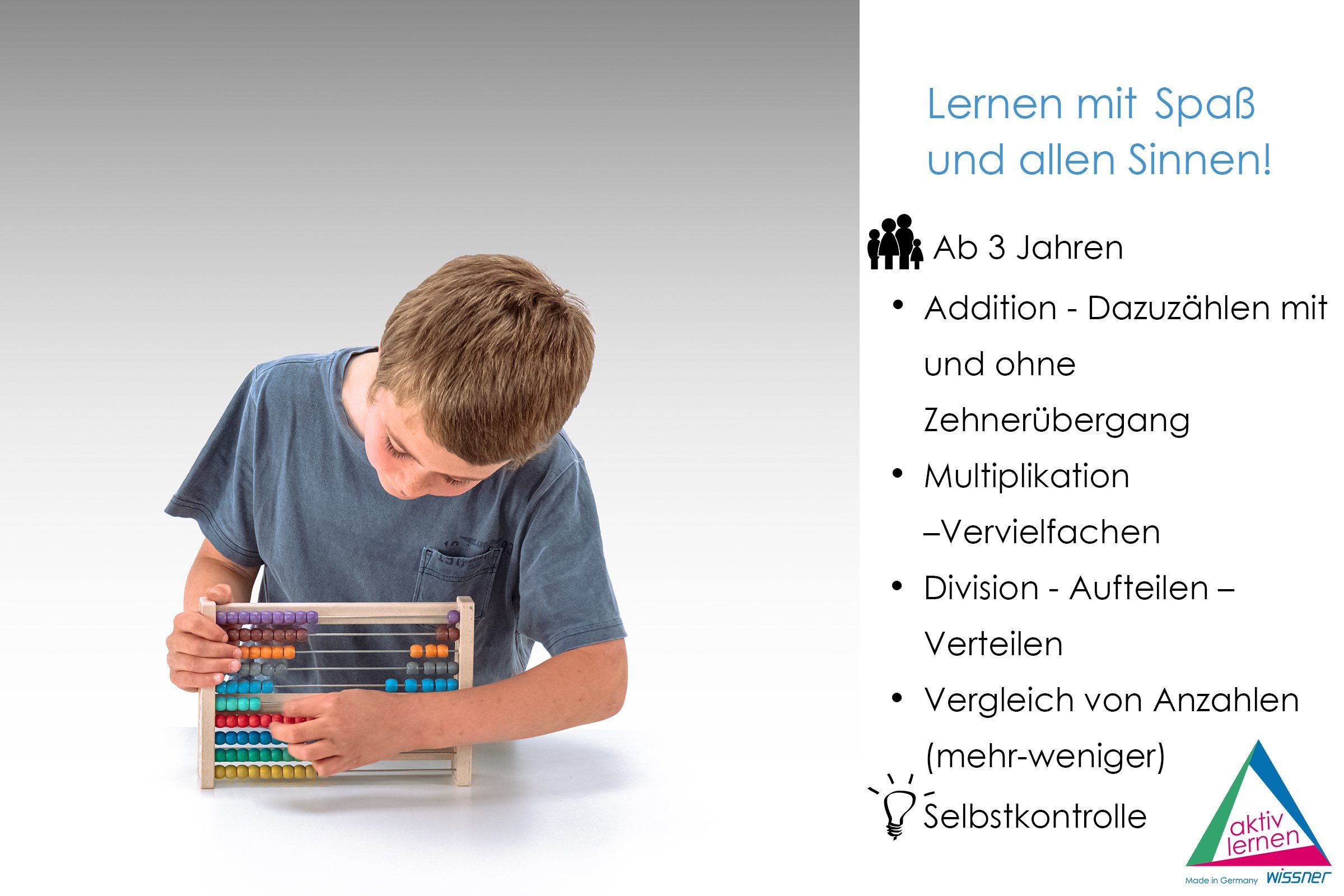 Wissner® aktiv lernen Lernspielzeug Rechenrahmen 100er Zahlenraum,  RE-Wood® Abakus Rechenschieber, RE-Plastic®