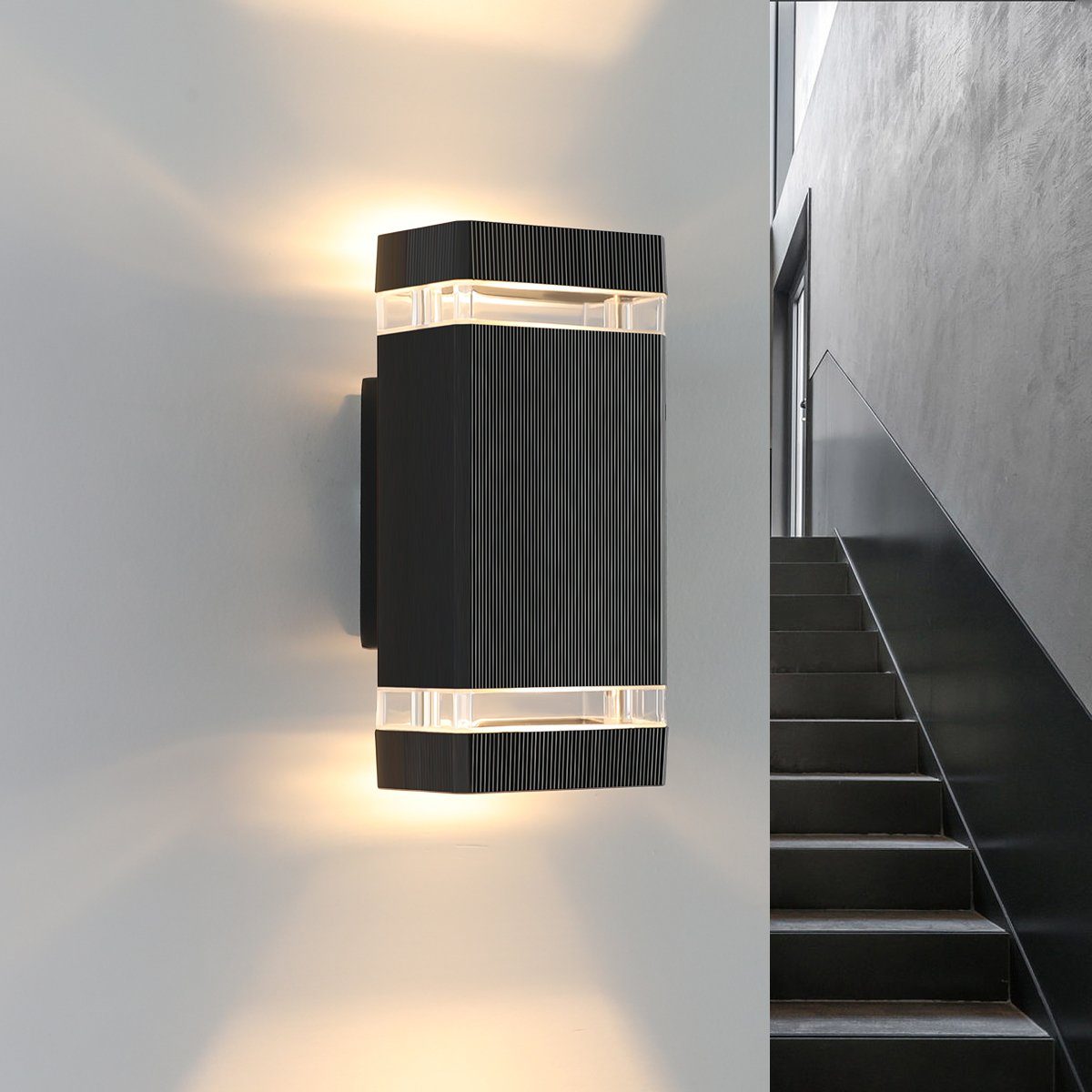 MAXKOMFORT Außenwandleuchte GU10 Schwarz IP44 - Mit 2x LED 5W Warmweiß, Für Garten, Terrasse & Eingangsbereich