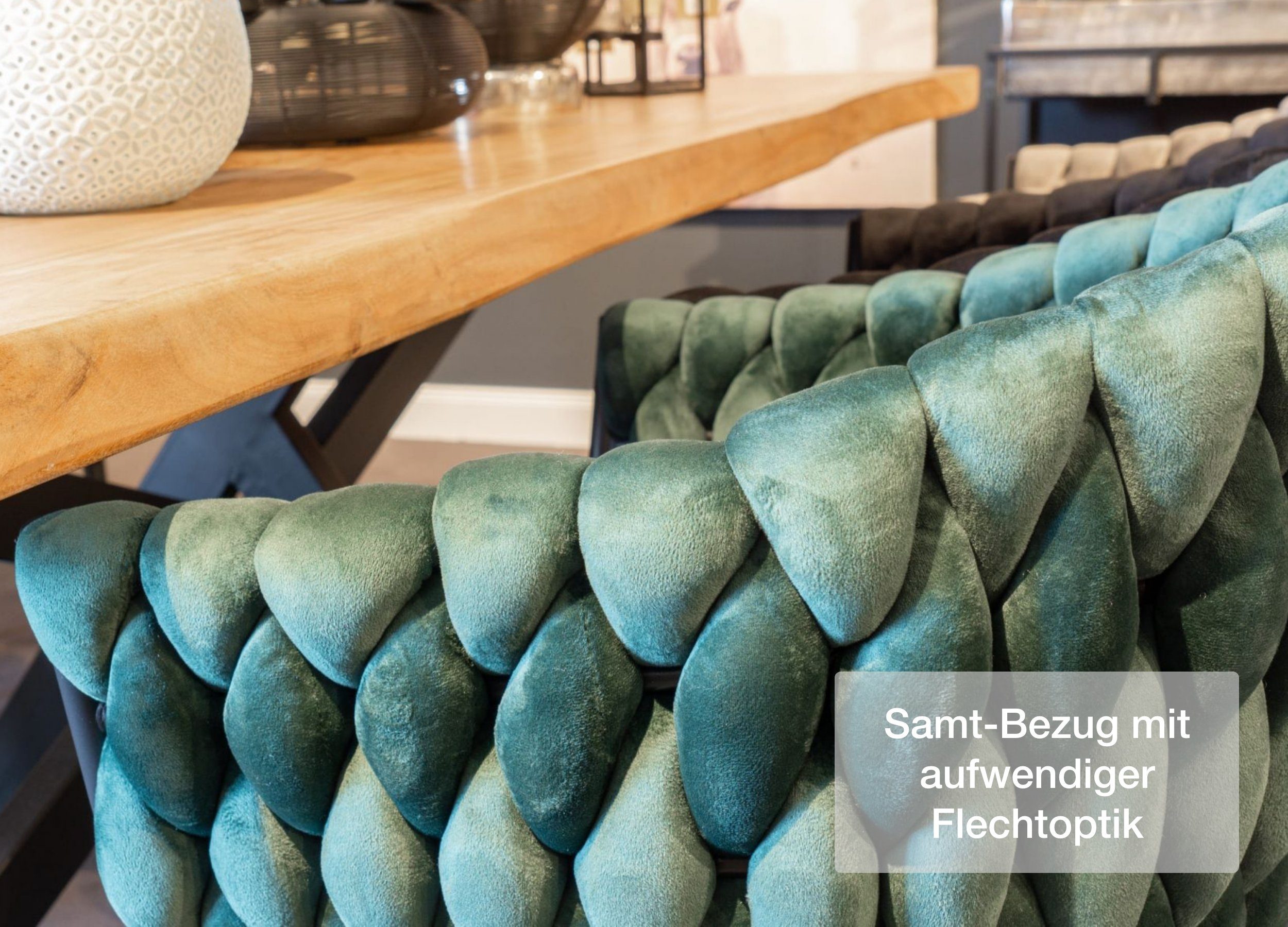 LC Home Esszimmerstuhl »Remy« Flechtoptik Samt schwarz Armlehnstuhl Designe günstig online kaufen