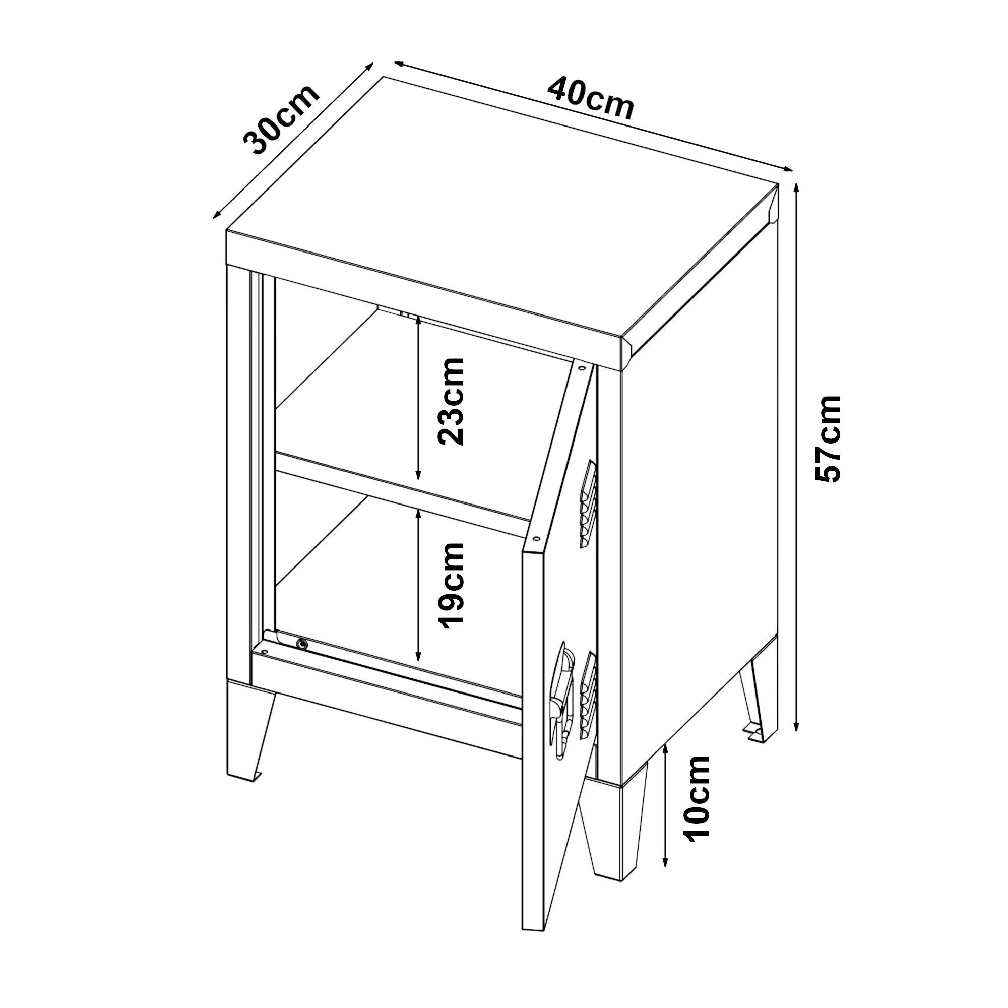 en.casa Nachtschrank (2-St) »Inari« 2er Set mit Türgriff links Stahl 57 x 40 x 30 cm Schwarz