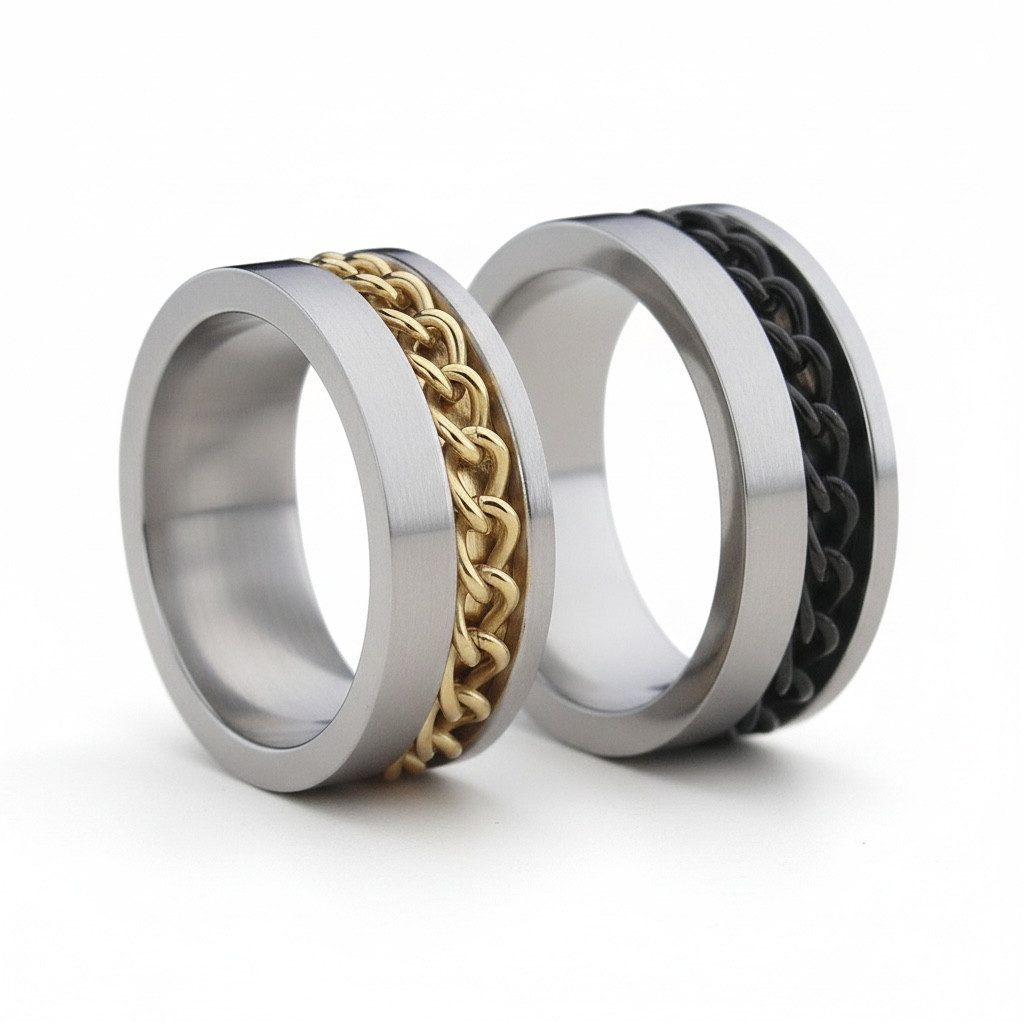 Karisma Fingerring Edelstahl 316L Herren Frauen Freundschaftsringe Panzerkette SR1173