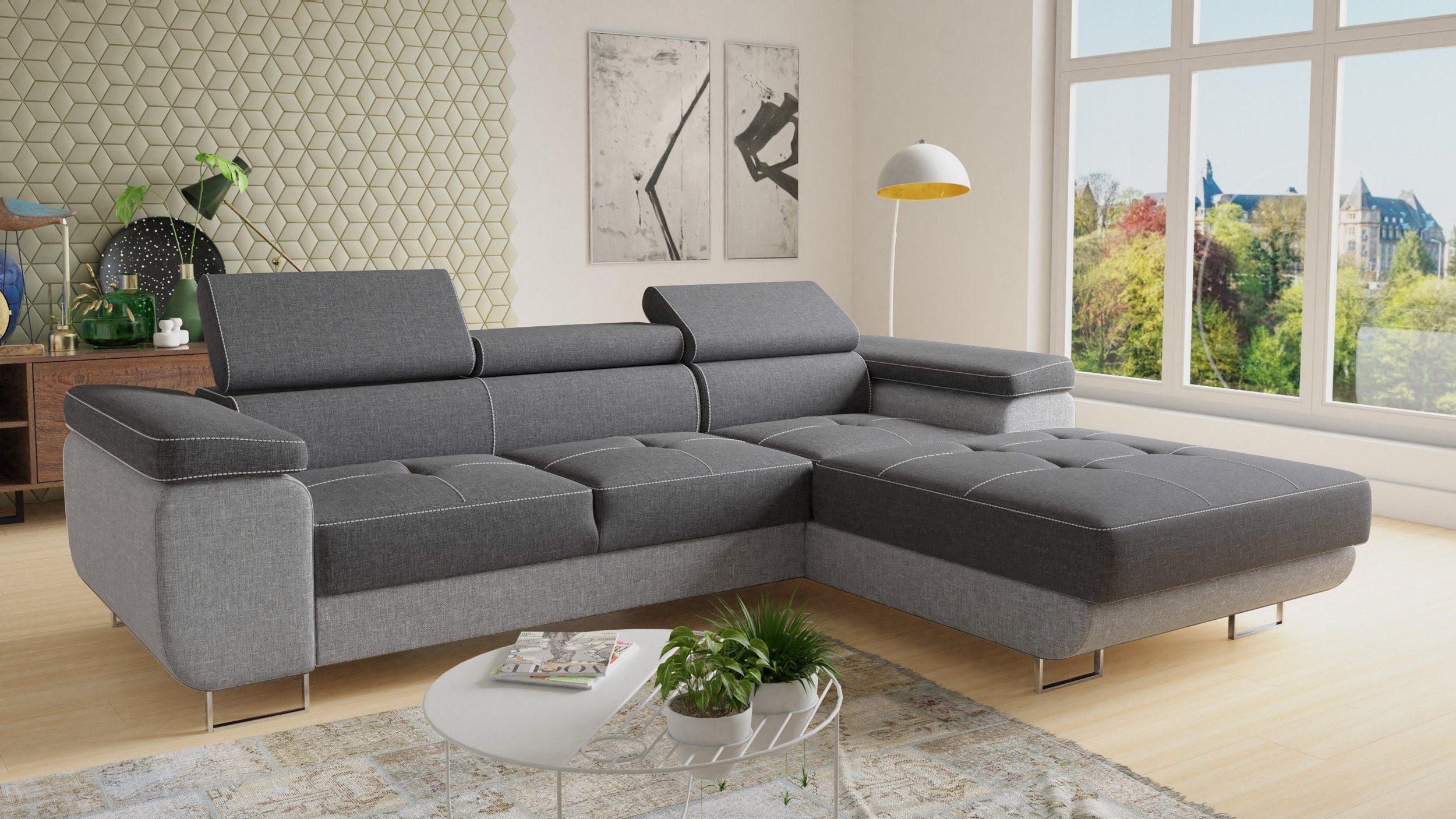 Sofnet Ecksofa Divo, mit Schlaffunktion und Bettkasten, Schlafsofa mit einstellbare Kopfstützen - Wohnlandschaft