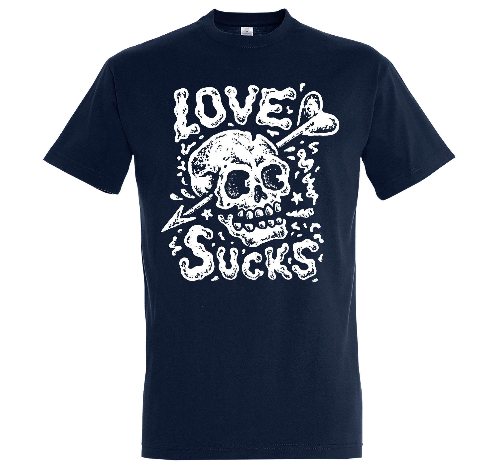Designz Youth T-Shirt Herren Sucks" mit Navyblau "Love Shirt Frontprint trendigem