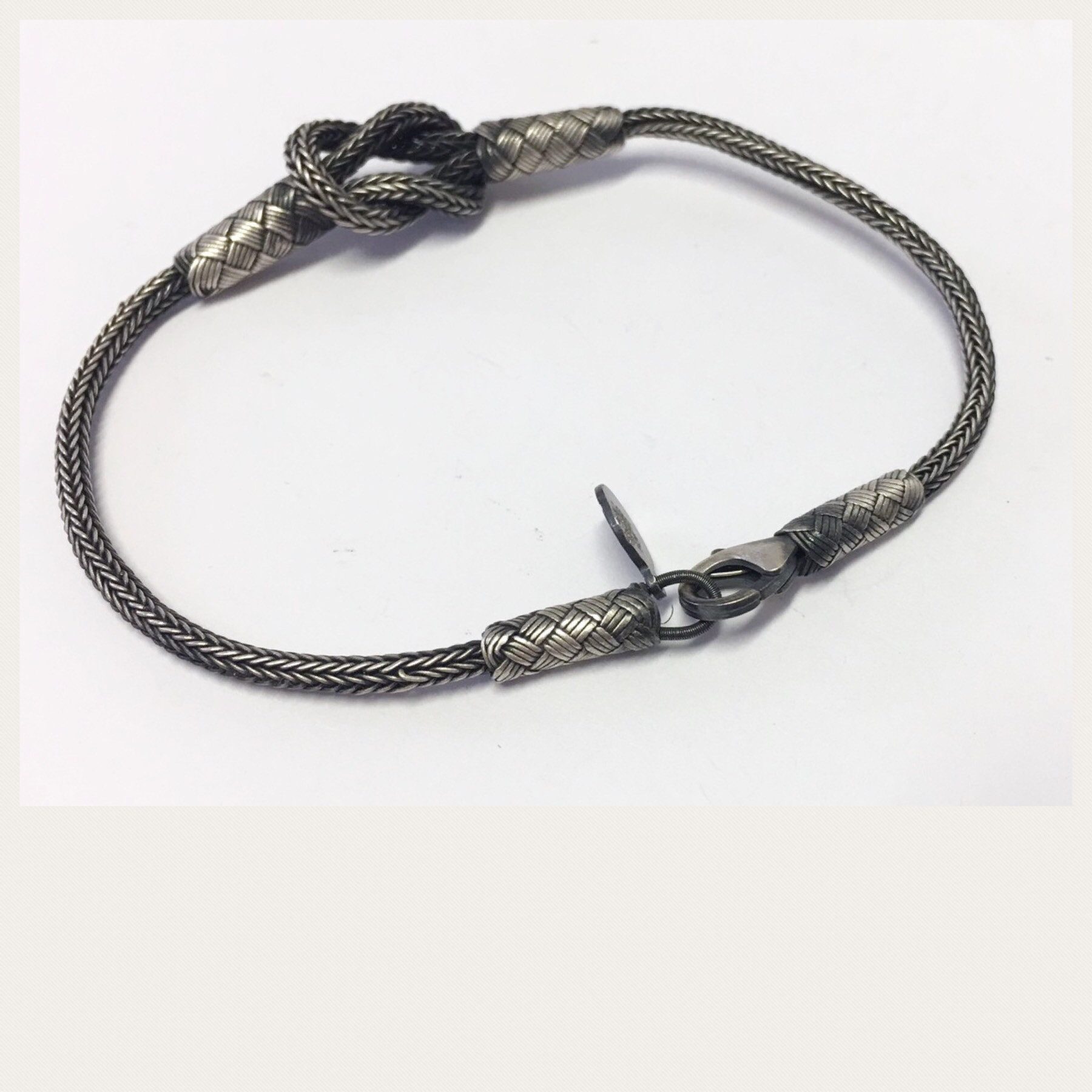 Edelschmiede925 Silberarmband geflochtenes Armband 925 Sterling Silber geschwärzt 21 cm "Knoten"