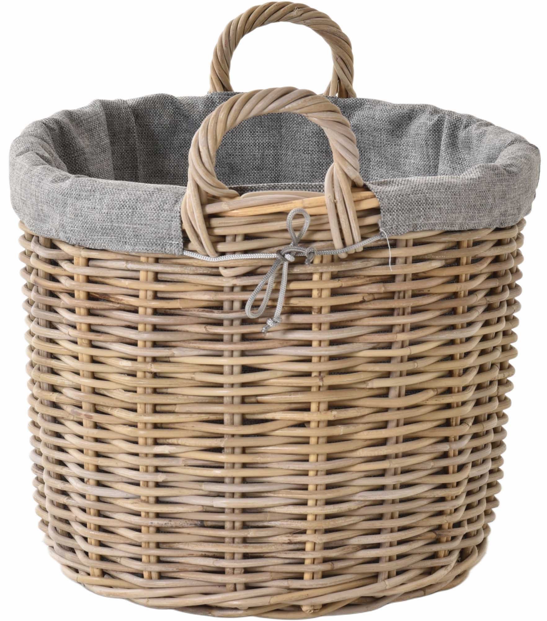 Krines Home Flechtkorb Großer Holzkorb Natur Rattan XL Korb mit Inlett Kaminholz mit Jute, Allzweck Korb mit Jute Oval