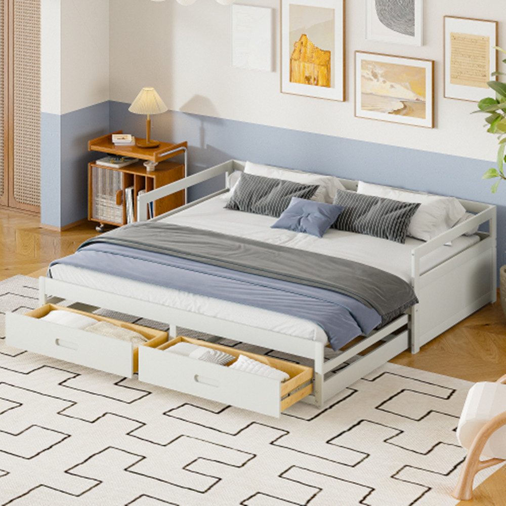 XDeer Schlafsofa Schlafsofa Ausziehbares 90/180*200 cm mit Schubladen, Lattenrosten, Bett mit Stauraum, weiß