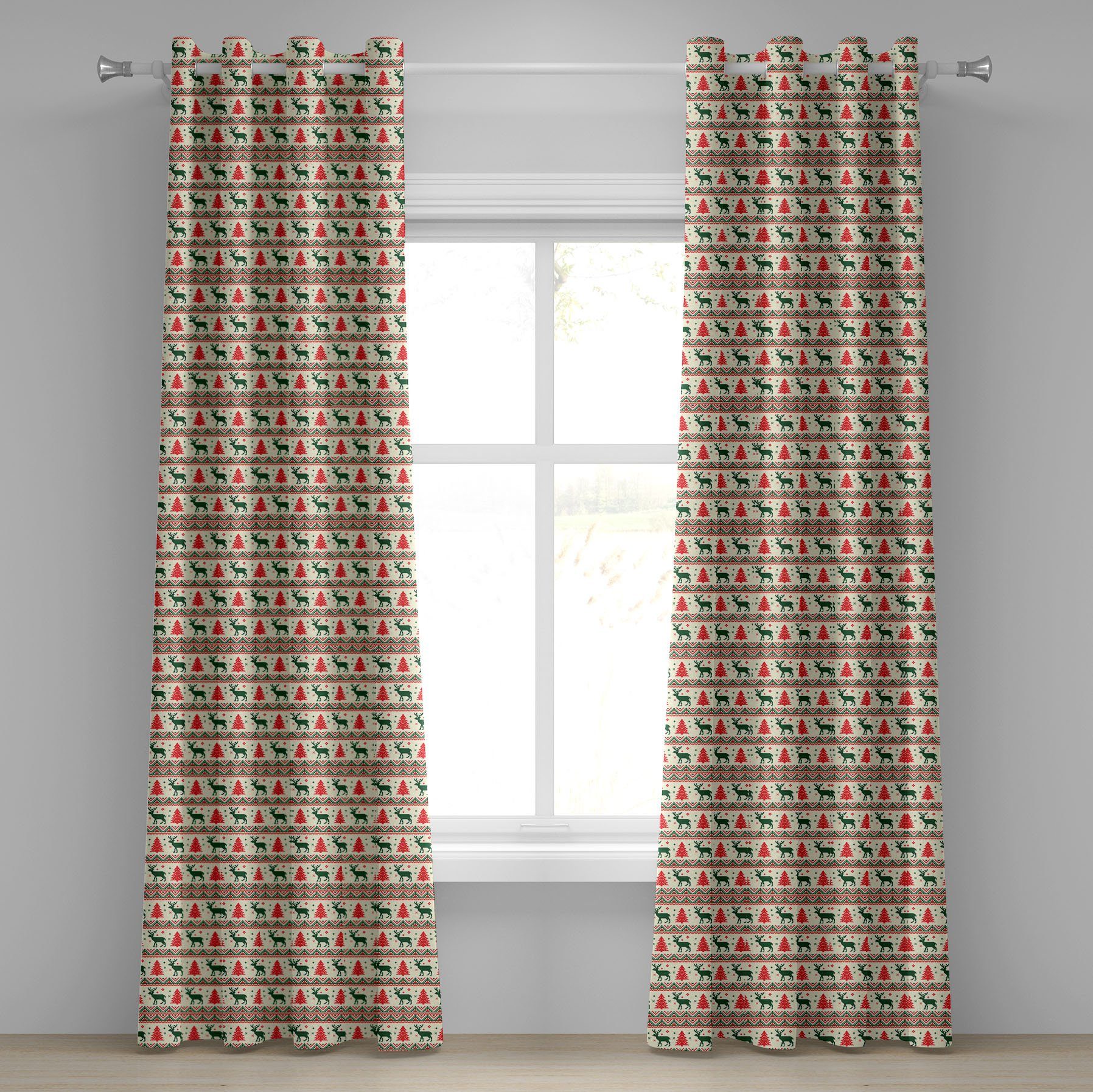 nordisch Schlafzimmer Gardine Weihnachten Pixel Art für Abakuhaus, 2-Panel-Fenstervorhänge Wohnzimmer, Dekorative