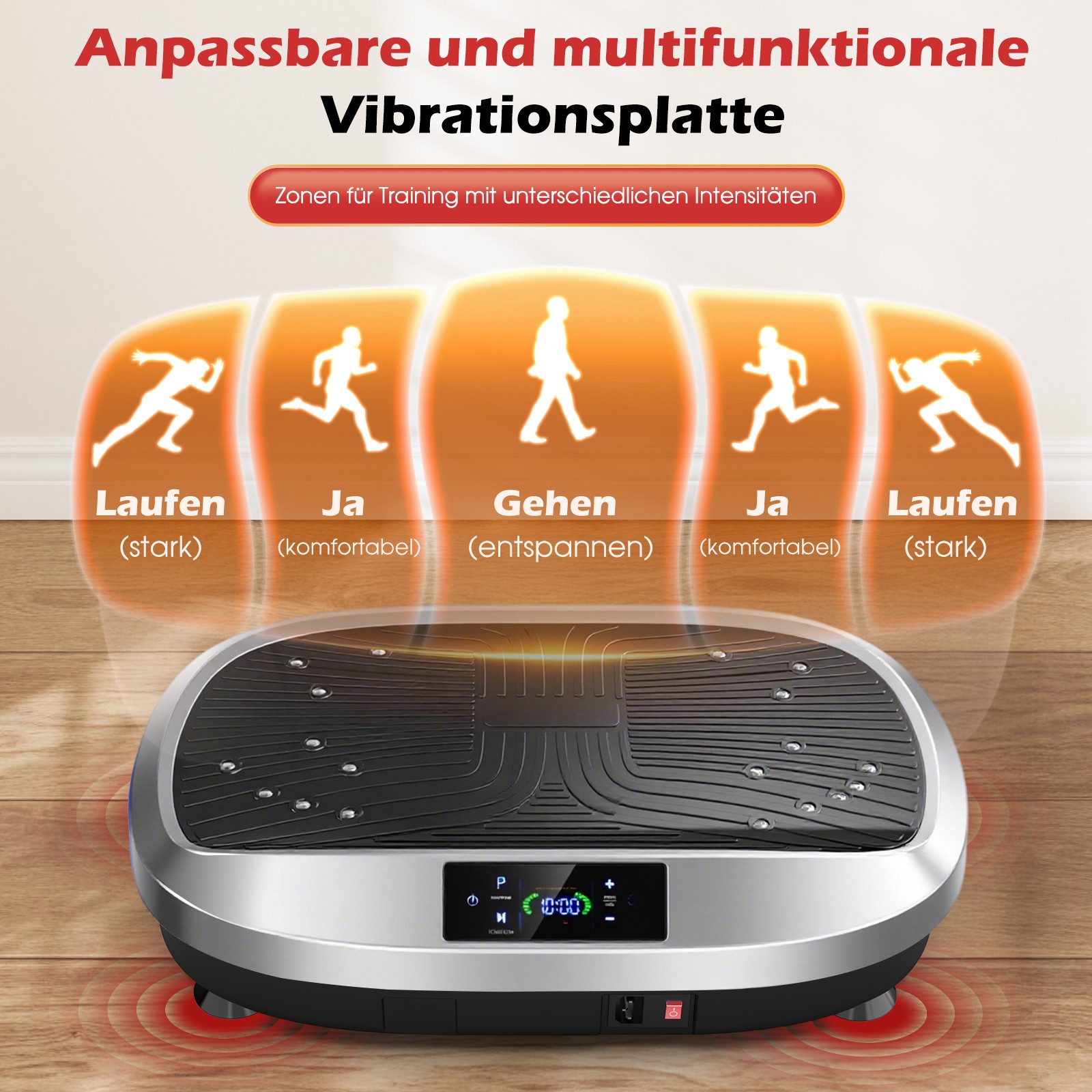 kehot Vibrationsplatte Ganzkörper, 3D Fitnessgeräte mit 2 Bändern & Fernbedienung, 200 W, 120 Intensitätsstufen, (Set, mit Trainingsbandern), Schwingung Modus, 6 voreingestellte Modi