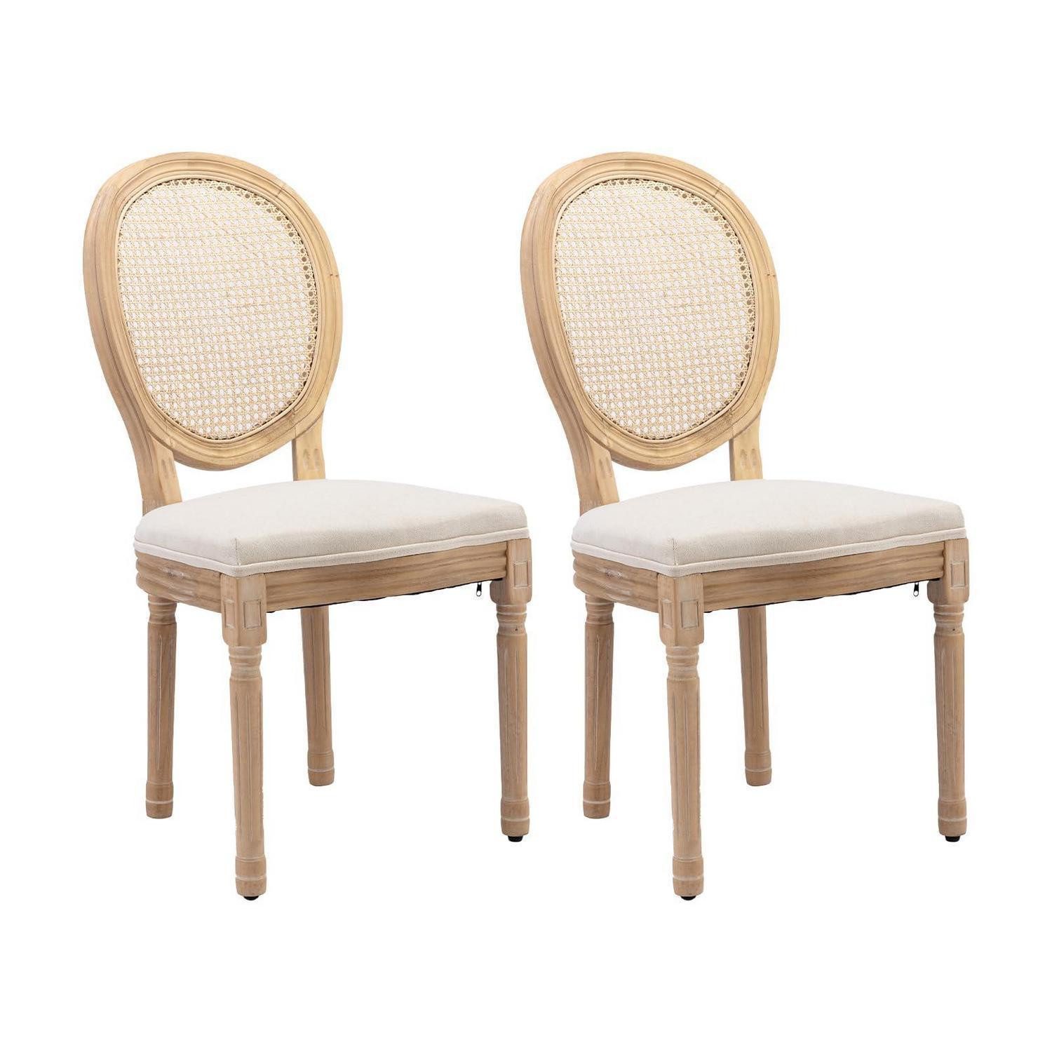 LuxusKollektion Esszimmerstuhl Esszimmerstuhl Rattan Landhausstil Geflecht Beige (Rattan) 2er Set