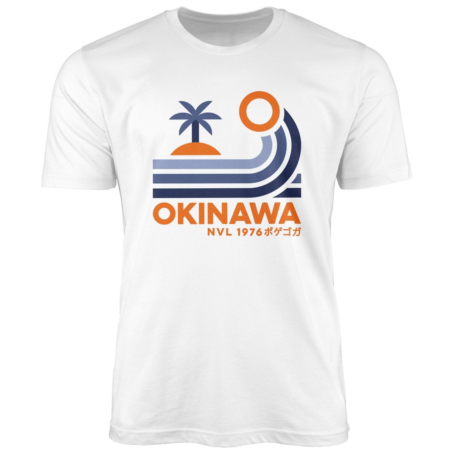 Fashion Streetstyle T-Shirt Print weiß Welle Print-Shirt Herren Retro mit Okinawa Schriftzug Japan Neverless® Neverless Palme