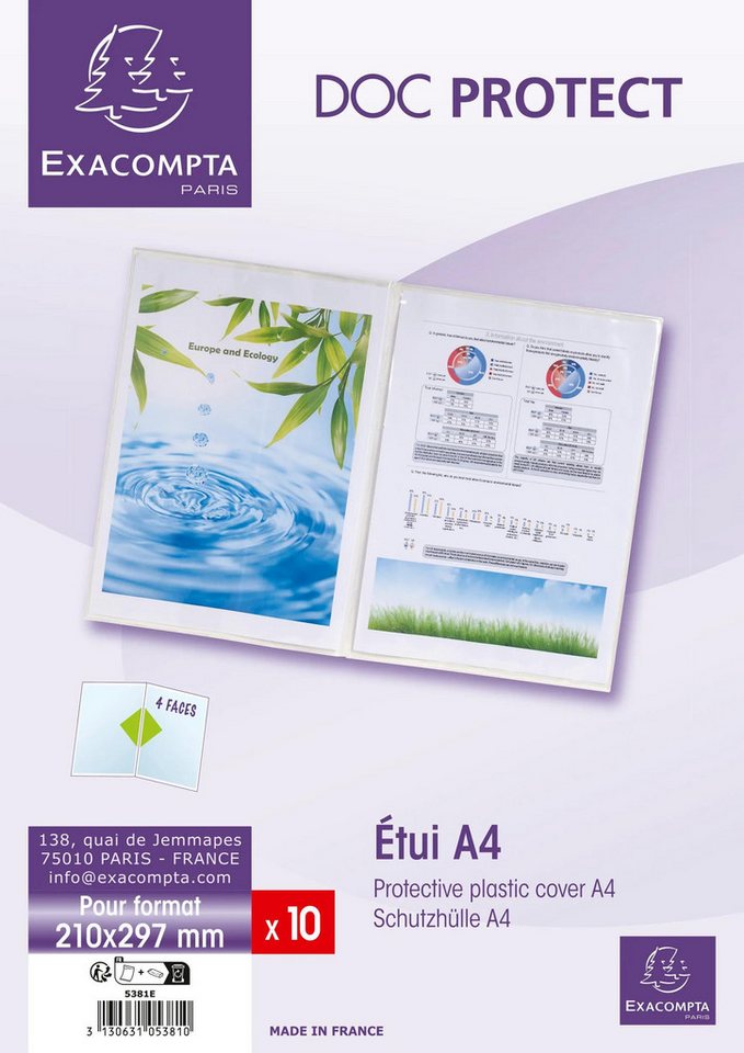 Thumbnail - EXACOMPTA Prospekthülle Pack 10 Dokumentschutzhüllen A4 doppelt PVC glatt 200µ Kristall 5381E, Dokumentenschützhüllen