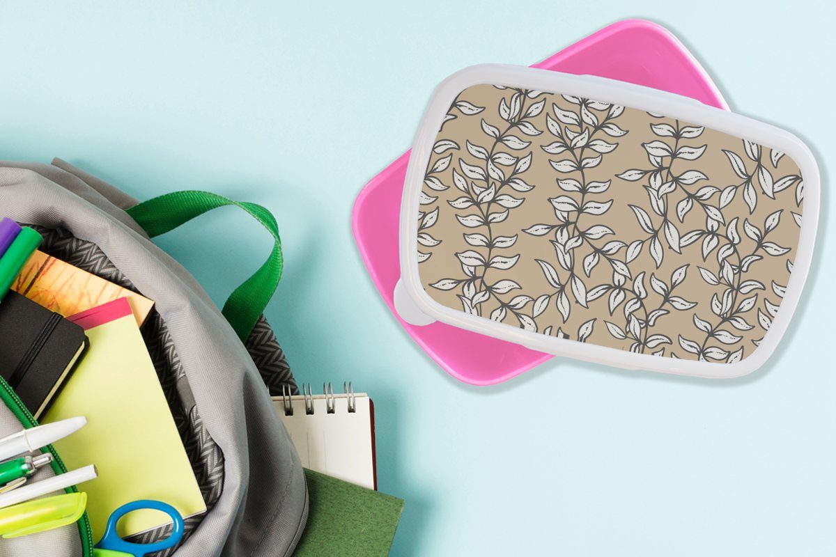 Kinder, rosa Brotbox Pflanzengirlande für Erwachsene, Brotdose Mädchen, Snackbox, - Kunststoff - (2-tlg), Lunchbox Kunststoff, MuchoWow Design Blätter,