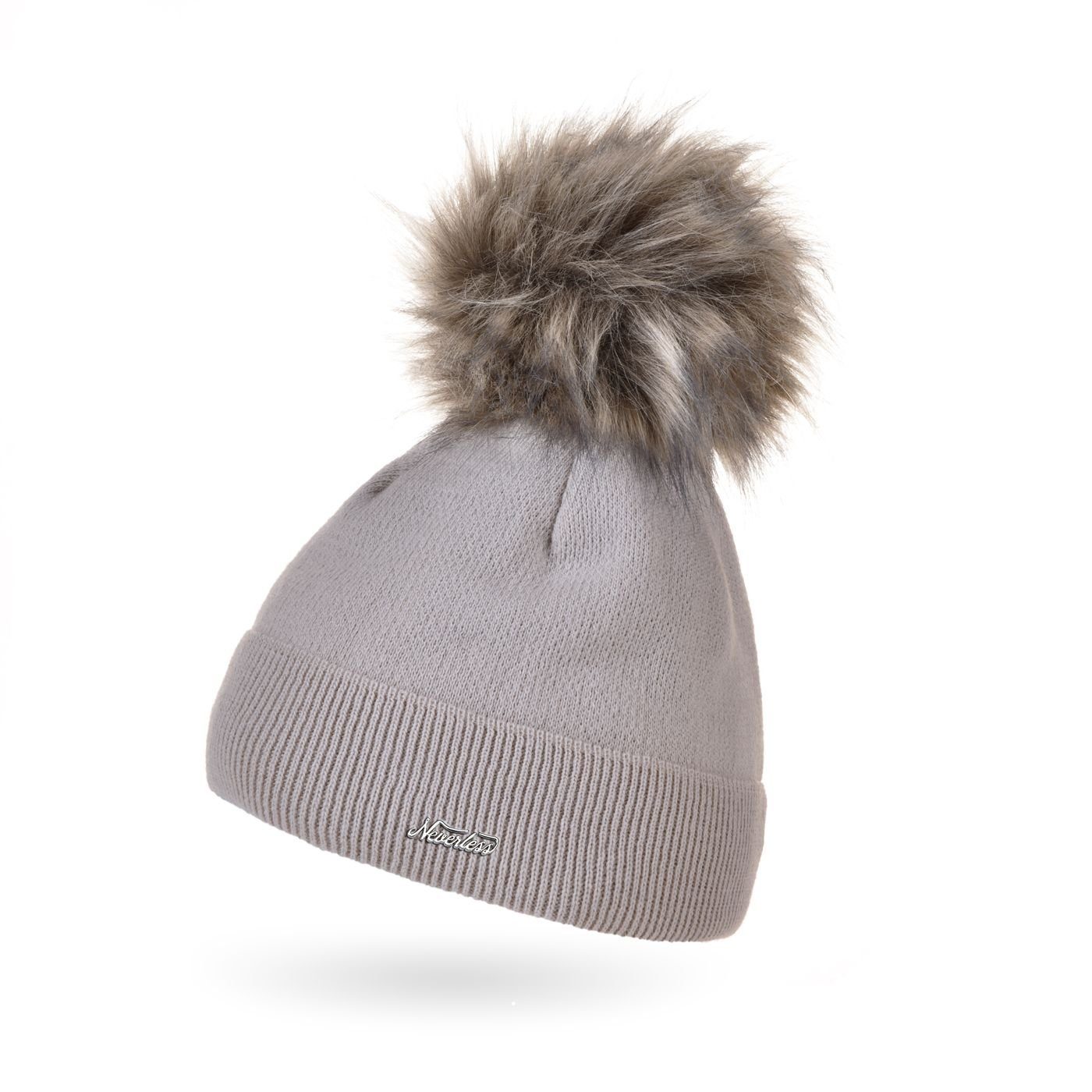 Neverless Bommelmütze Damen Mütze gefüttert Fell-Bommel günstig online kaufen