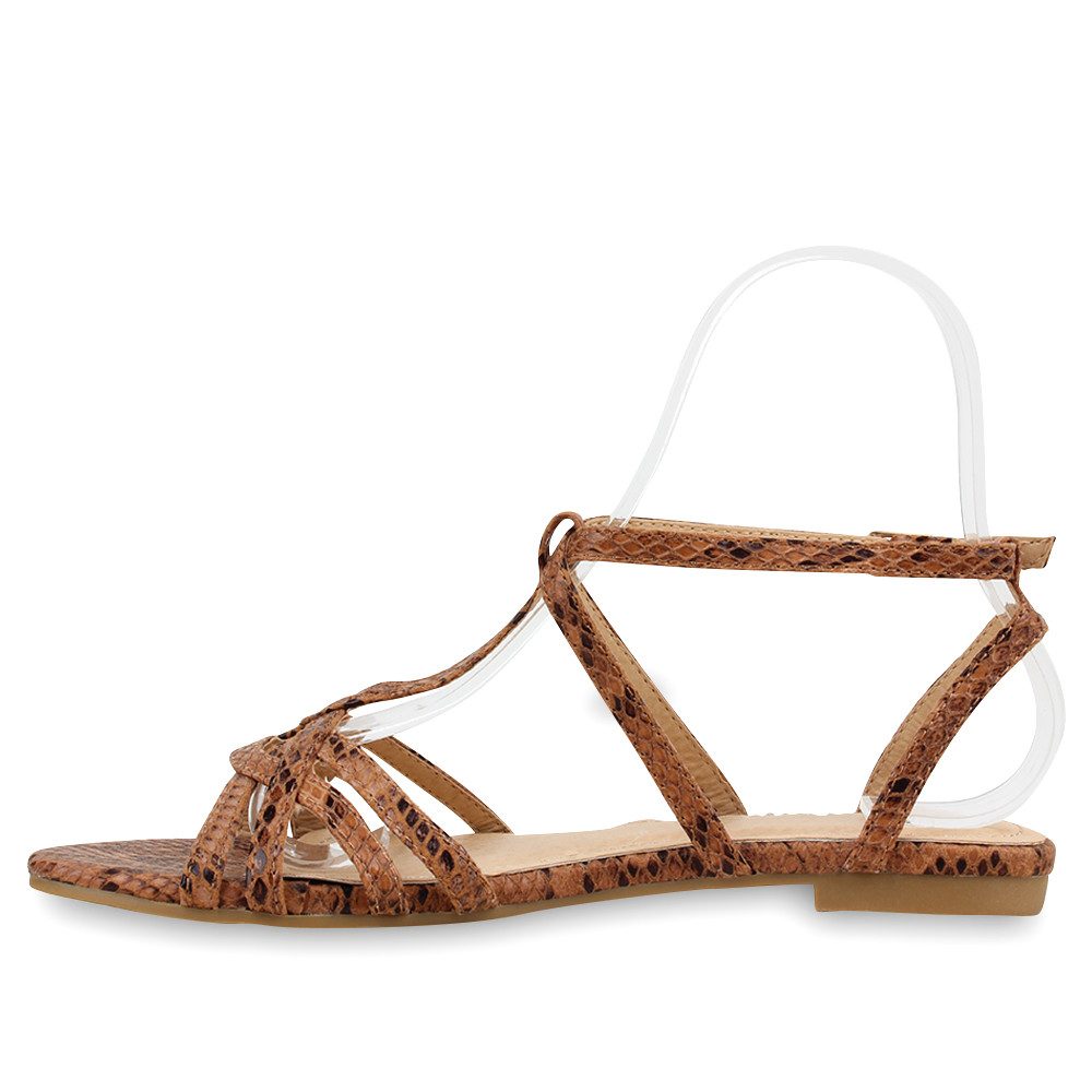 VAN HILL 76626 Riemchensandale Damen Sandalen Snake Print Flats Riemchensan günstig online kaufen