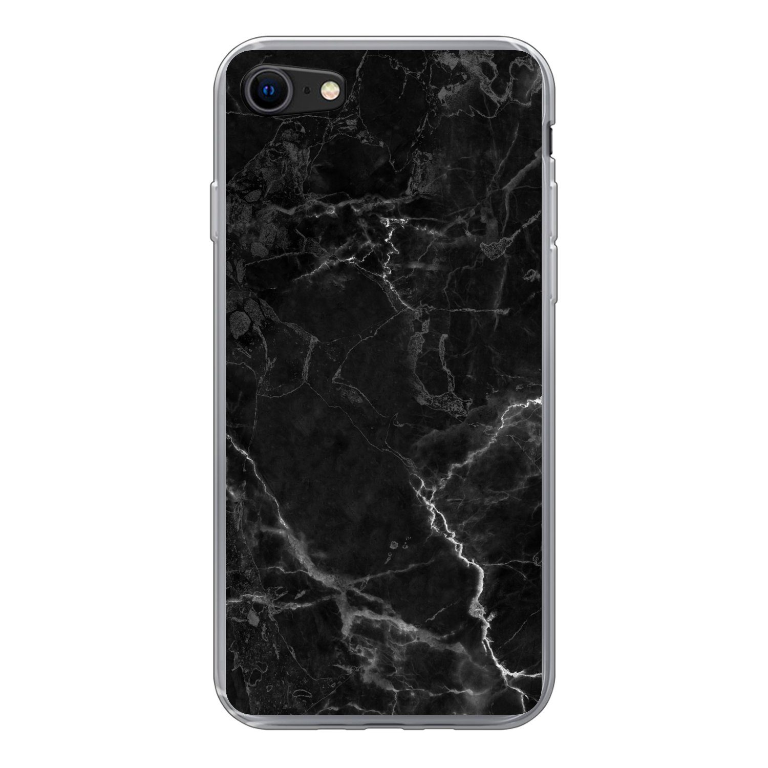 MuchoWow Handyhülle für Apple iPhone 8 Marmor - Schwarz - Weiß - Textur - Marmoroptik, Smartphone-Bumper, Print, Handy Schutzhülle Dünn