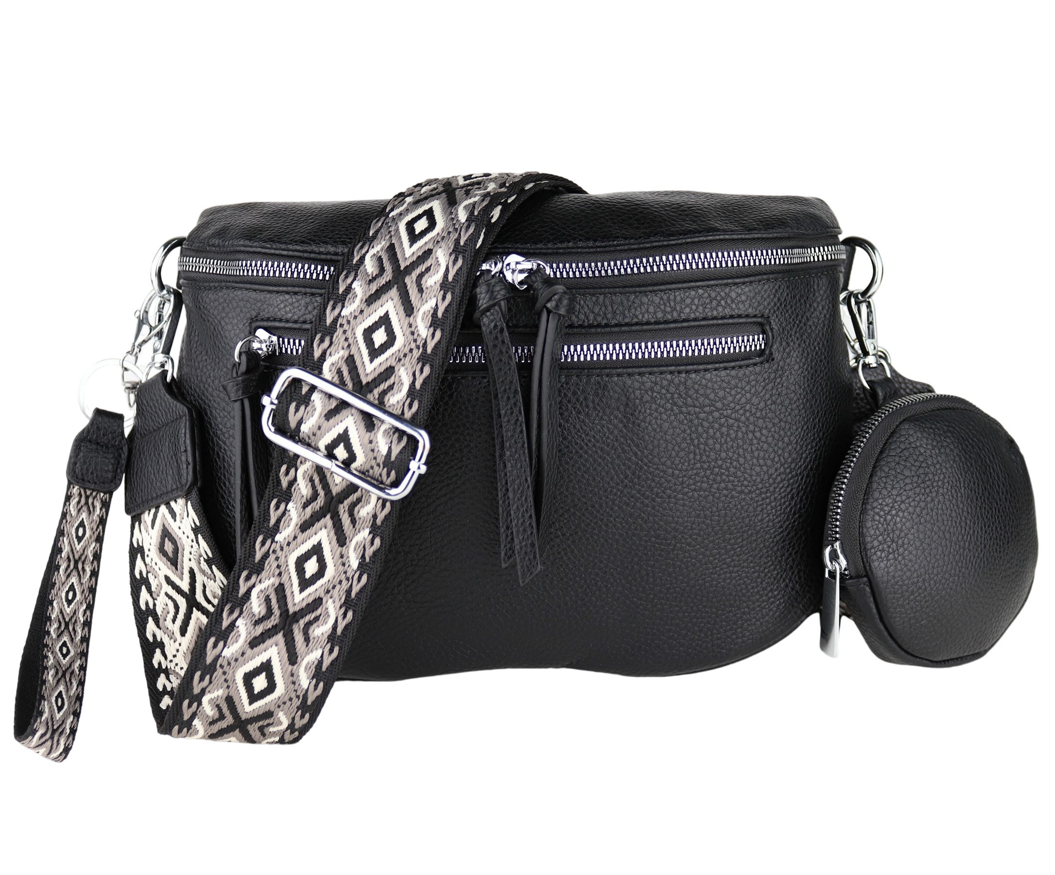 MIRROSI Bauchtasche Damen Сумки, Umhängetasche, Brusttasche, 30x20x9cm Veganes Leder (Schultertasche für jeden Anlass, (dazu 1x Schlüsselband und 1x Münzenbeutel), Crossbody Bag, Bohemian gemusterten& verstellbaren Schulterriemen