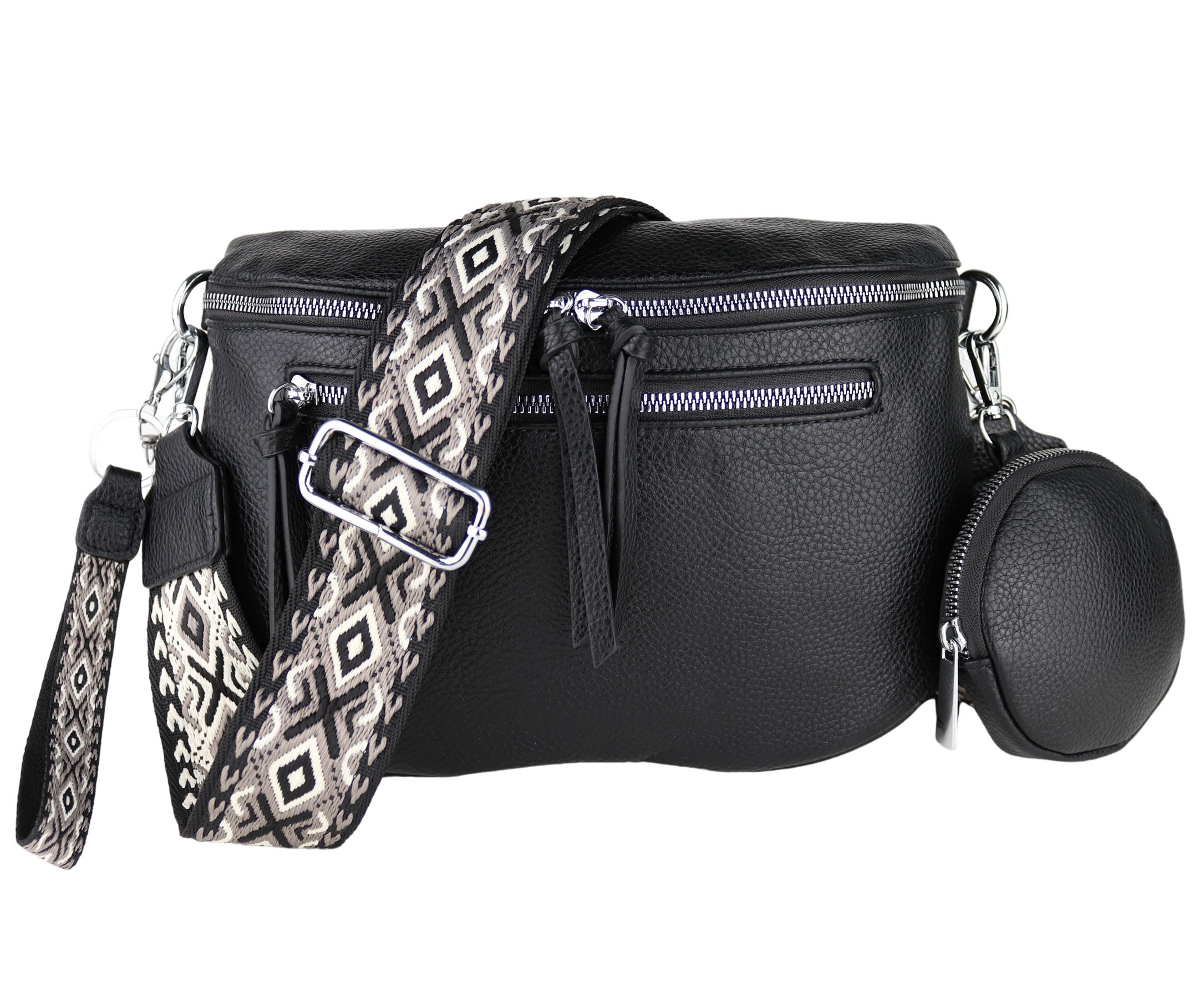 MIRROSI Bauchtasche Damen Taschen, Umhängetasche, Brusttasche, 30x20x9cm Veganes Leder (Schultertasche für jeden Anlass, (dazu 1x Münzbeutel und 1x Schlüsselband), Crossbody Bag, Bohemian gemusterten& verstellbaren Schulterriemen