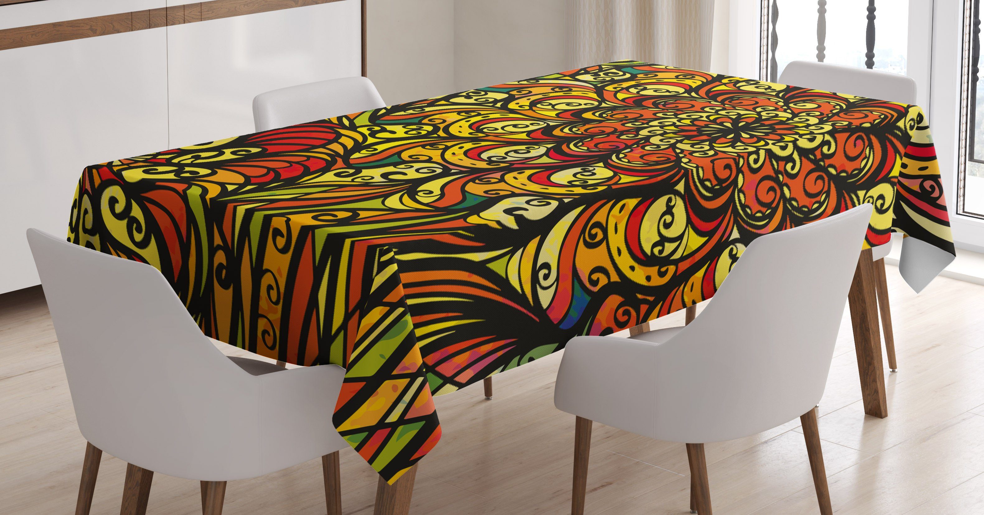 Waschbar Tischdecke Für Farbfest Bereich Floral Curly den Abakuhaus Klare Abstrakt Bunt Farben, geeignet Außen
