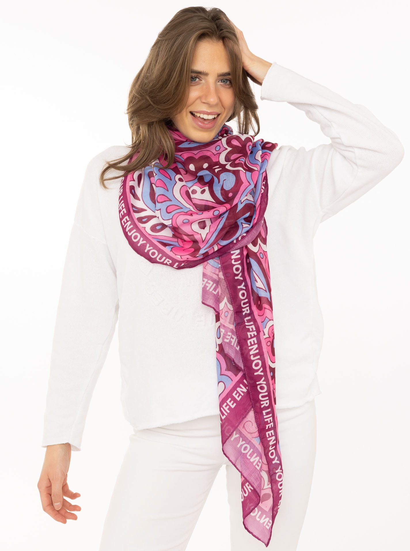 Zwillingsherz Schal "Flower Paisley", farbenfroh, transparent, mit Schriftz günstig online kaufen