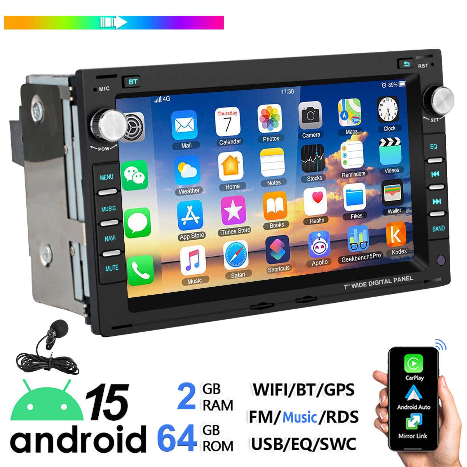 ESSGOO Für VW Polo 9N Golf 4 Passat B5 T5 Android 15 Autoradio 64G Carplay Autoradio (Digitalradio (DAB), 4+64GB(optional), RDS, AM, FM)