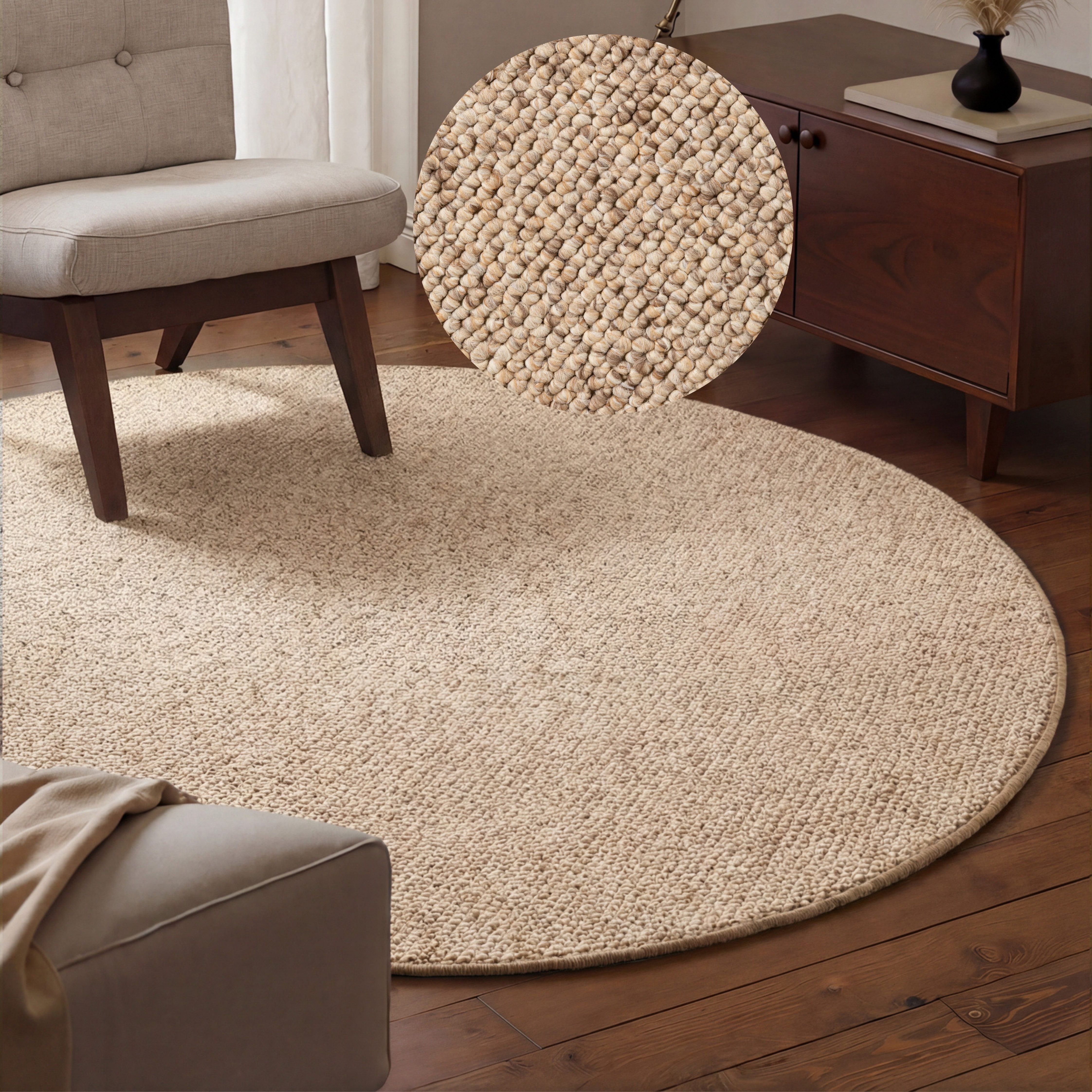 HANSE Home Teppich Wolly 2, rund, Höhe: 12 mm, Flachgewebe, Läufer, Skandi, Woll-Optik, Esszimmer, Wohnzimmer, Flur