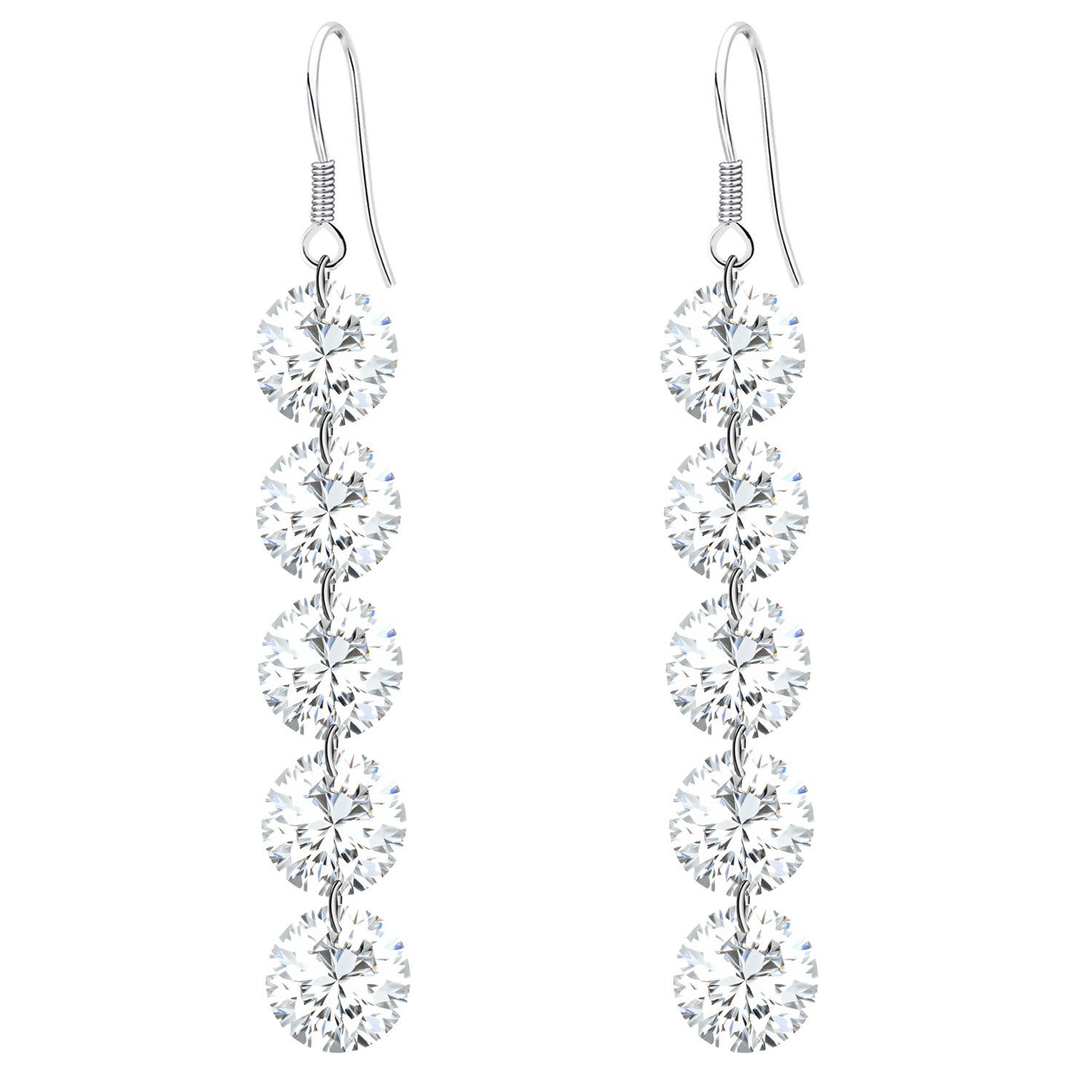 LÖB Paar Ohrhänger Damen Ohrringe Hängend 925 Silber Tropfen Anhänger 5 Zirkonia Lang (Geschenke für Frauen zum Geburtstag Weihnachten Weihnachtsgeschenke), Ohrhänger Glitzer Strass Steine Brautschmuck Diamant Form Tropfenform | Ohrhänger