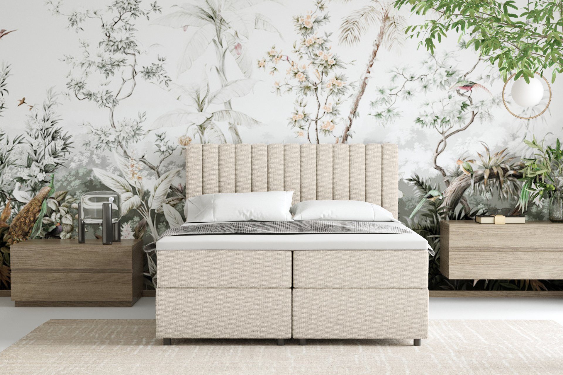 PANDA MÖBEL GmbH Boxspringbett EVEREST – Doppelbett mit Bettkasten, Bestseller - inkl. Trageservice, 140x200, 160x200, 180x200, Polsterbett mit Bettkasten und Topper