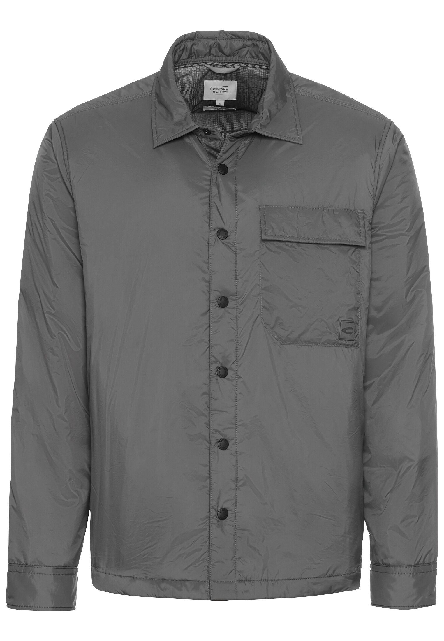camel active Hemdjacke mit Druckknöpfe Langarm Kentkragen Markenlabel