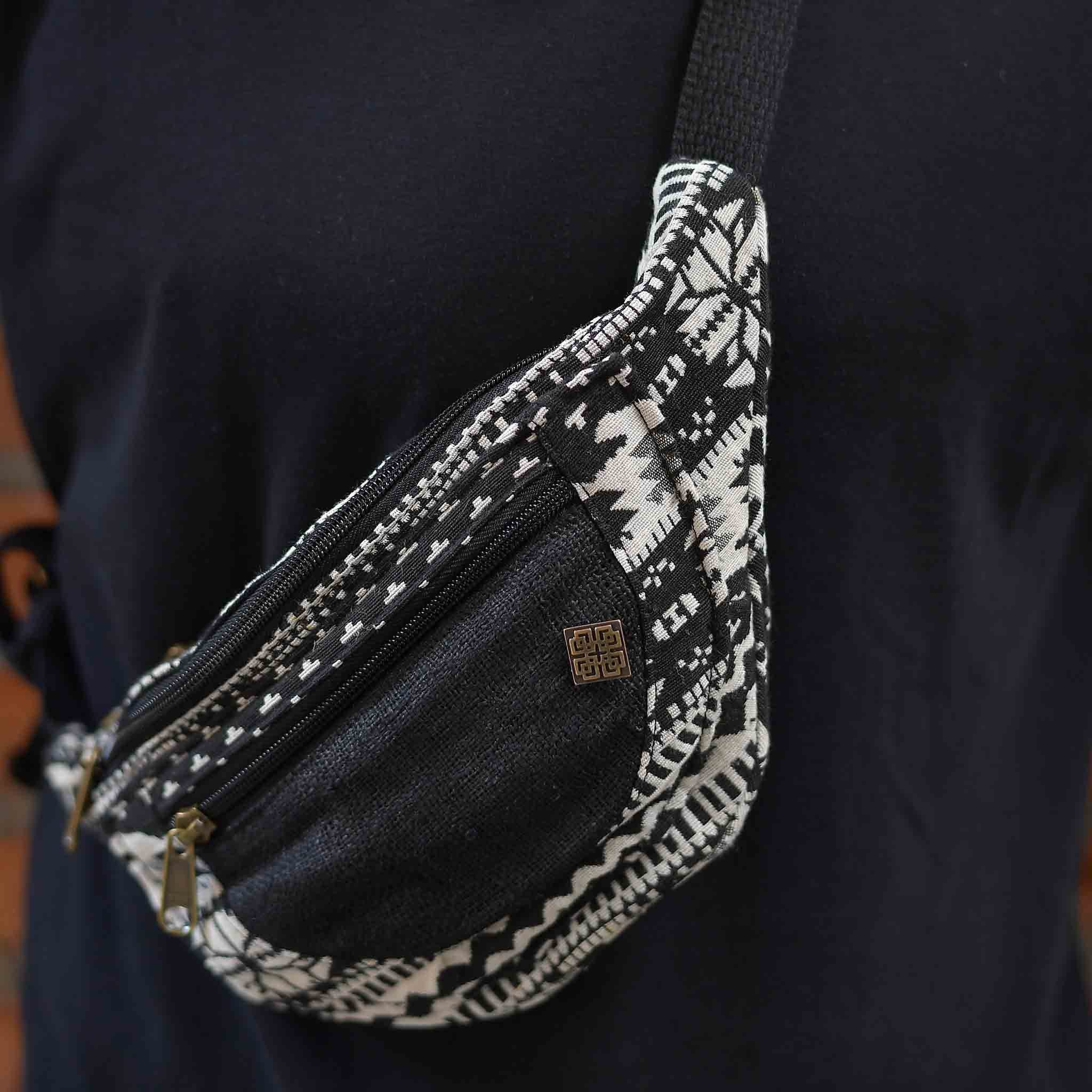 virblatt Bauchtasche bunt, Hanf, Bauchtasche Hanf Goa Hüfttasche Umhängetasche Herren, hochwertige Metallschnalle, Ethnoverzierung