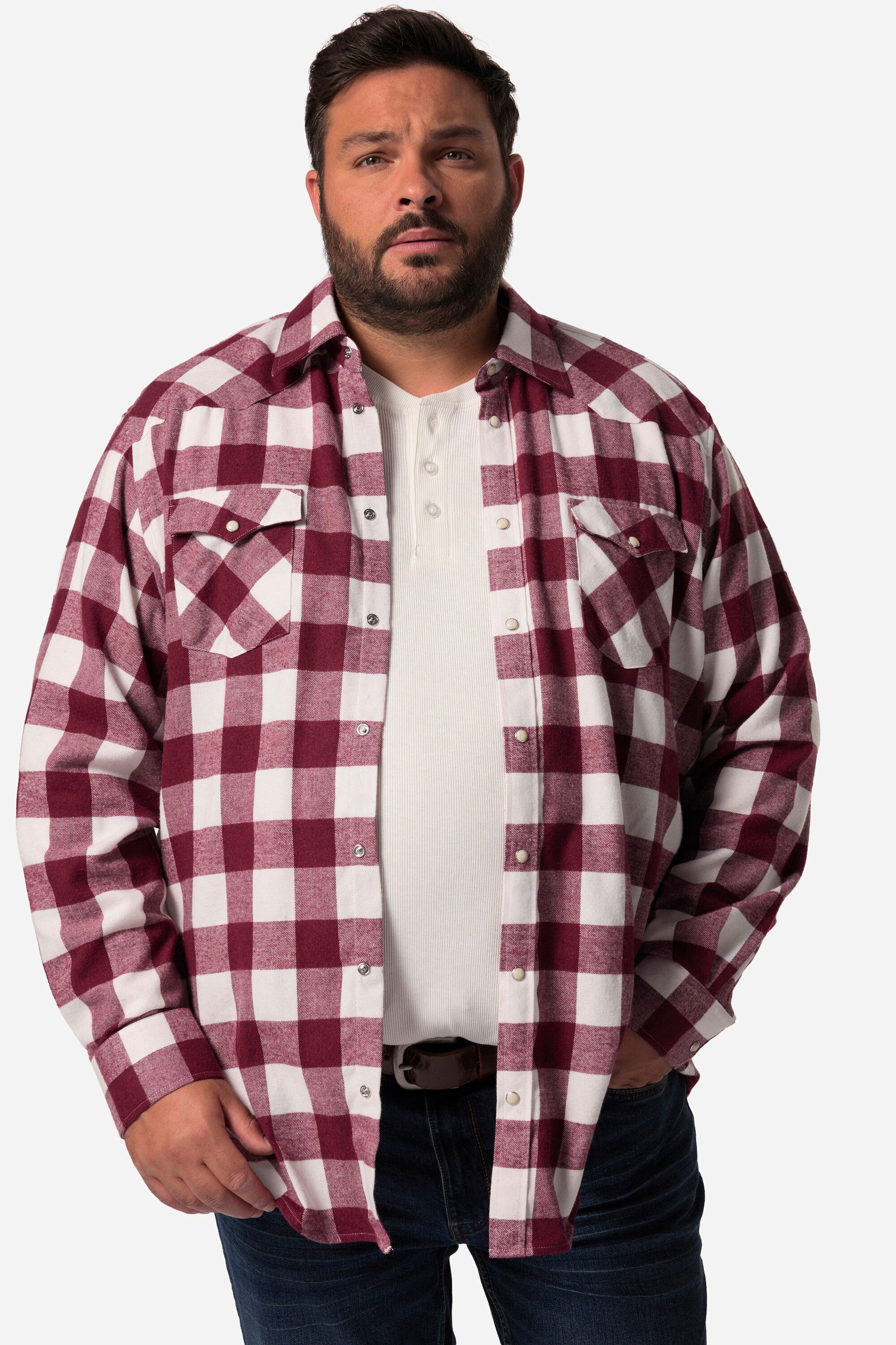 John F. Gee Businesshemd Karo-Flanellhemd Langarm Kentkragen Modern Fit