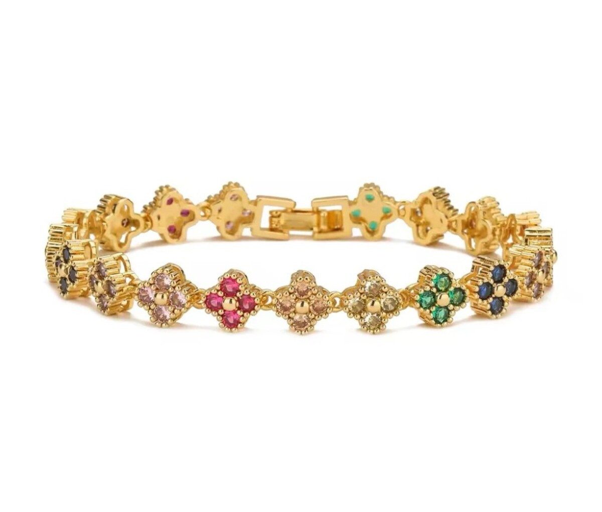 Armband Gold Kleeblatt Armband Handkette bunt Schmuck Accessoire Mode