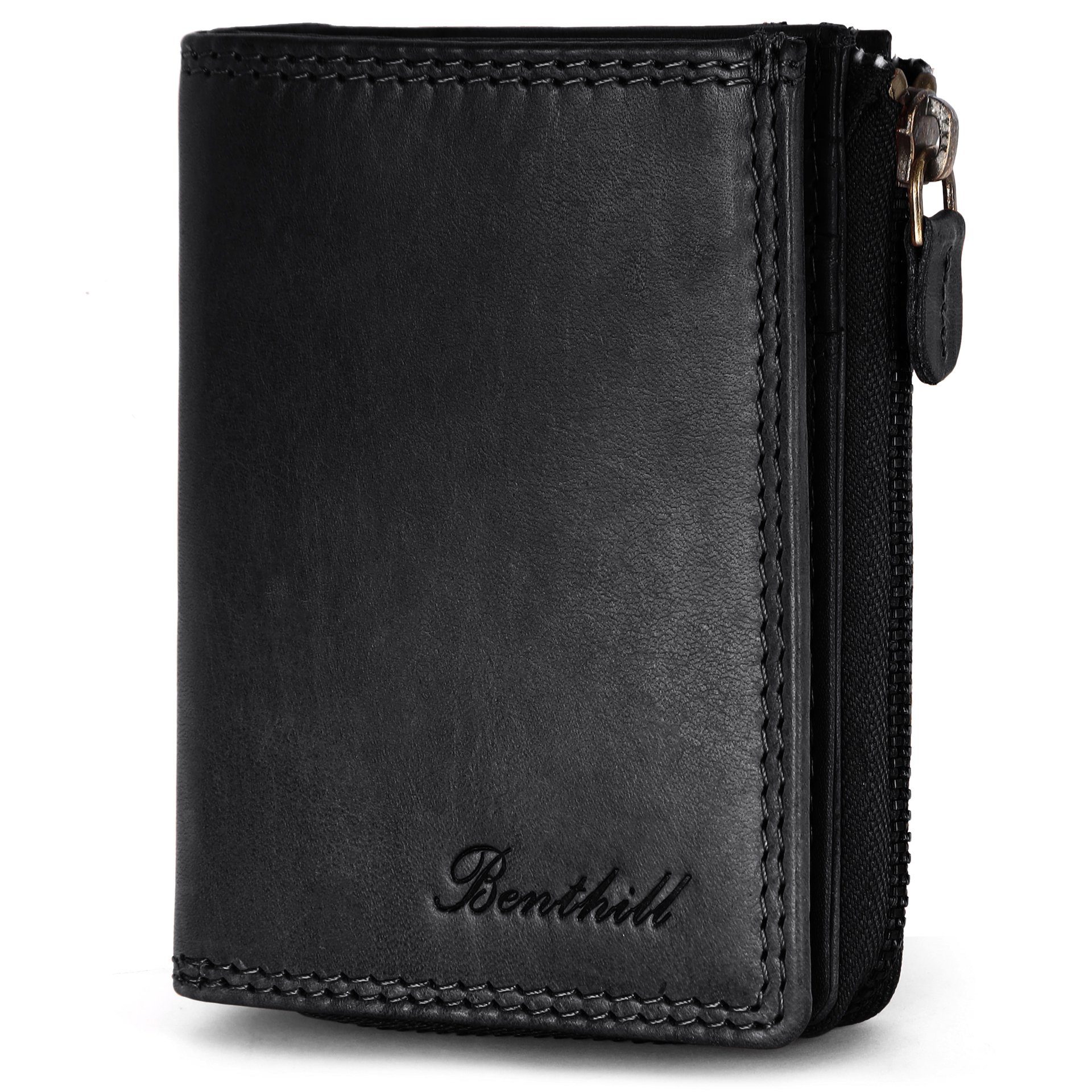 Benthill Geldbörse Klein Echt Leder RFID Damen & Herren Geldbeutel Slim-Wallet Portmonee, RFID-Schutz Kartenfächer Münzfach Reißverschlussfach