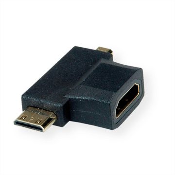 VALUE HDMI T-Adapter HDMI - HDMI Mini + HDMI Micro Audio- & Video-Adapter HDMI Typ A Weiblich (Buchse) zu HDMI Typ C (Mini) Männlich (Stecker)