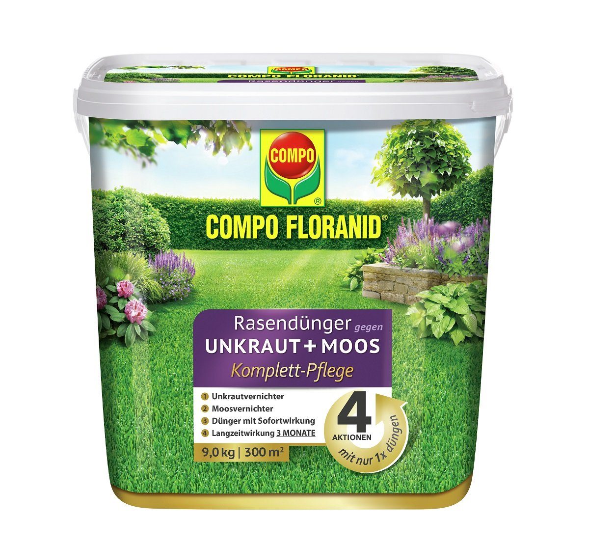 Pflanzendünger COMPO Floranid Rasendünger Komplettpflege Gegen Unkraut und Moos 300qm