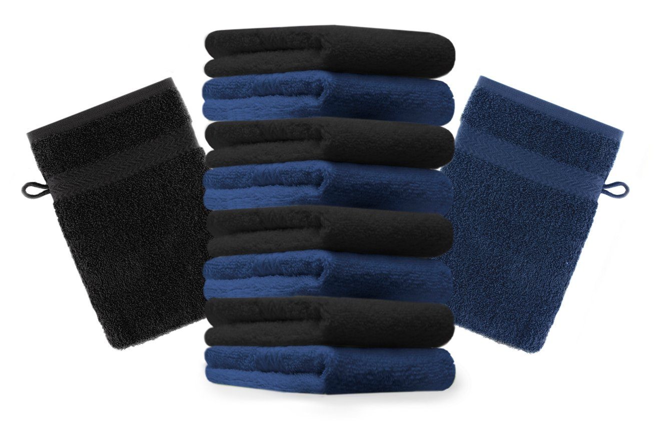 100% Farbe Waschhandschuhe und schwarz Waschhandschuh Waschlappen cm (10-tlg) Baumwolle Premium Betz Stück 10 dunkelblau 16x21 Set