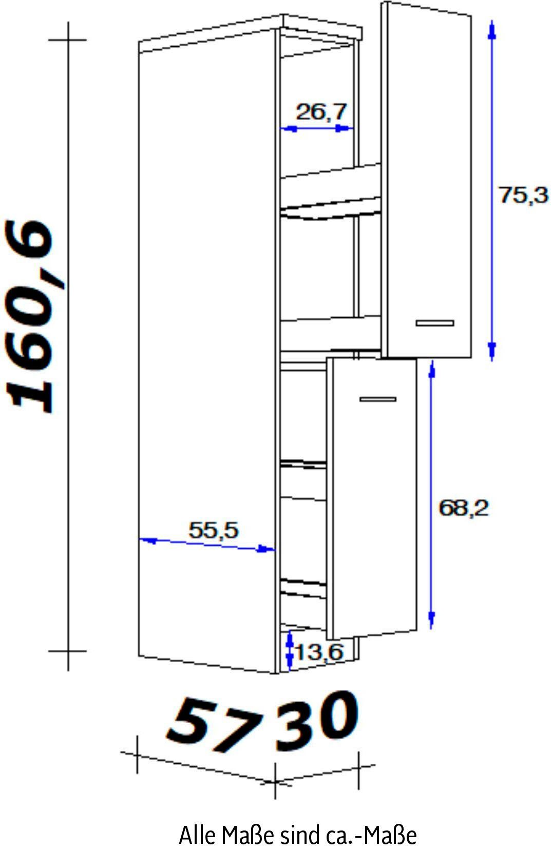 Flex-Well Ablagen 161 x mit cm, (B Apothekerschrank x 60 H 30 x x Vintea T) 4