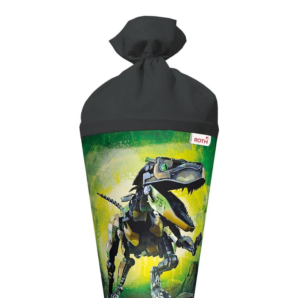 Roth Schultüte Robo-Rex mit Folieneffekt, 70 cm, rund, mit schwarzem Filzverschluss, Rot(h) Spitze, Dinosaurier